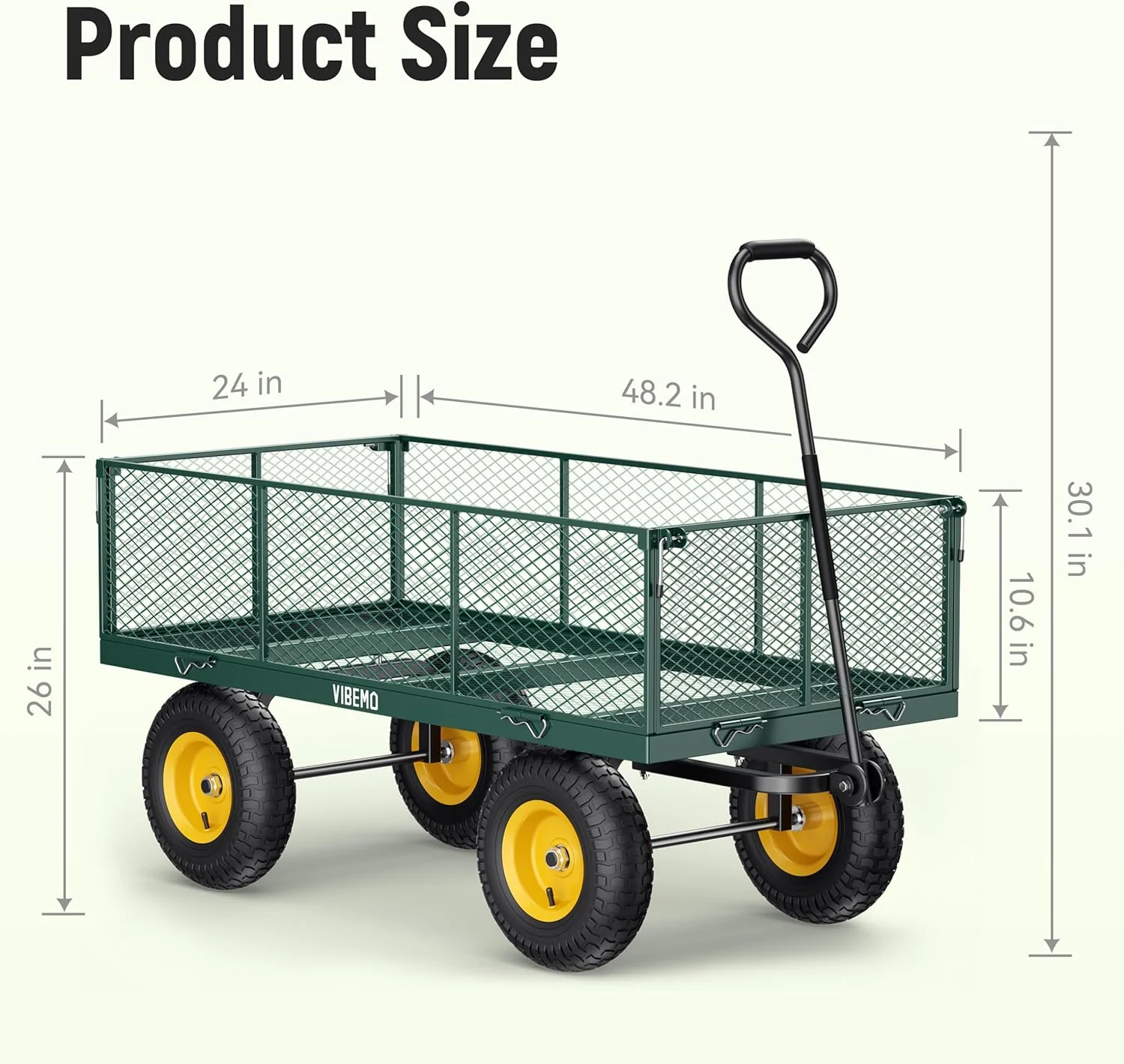 Steel Garden Cart 2-in-1 1400 lbs Heavy Duty Utility Wagon with Removable Mesh Sides to Convert into Flatbed 240?? U-Turn 13" Pneumatic Tires Garden Wagon for Farm Yard Lawn Garden Camping