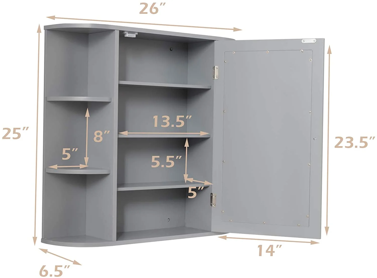 Giantex Bathroom Mirror Cabinet, Modern Wall Cabinet with Mirror, Medicine Cabinet with Mirror, Ideal for Bathroom, Dressing Room or Living Room, 26 x 6.5 x 25 inches (White)