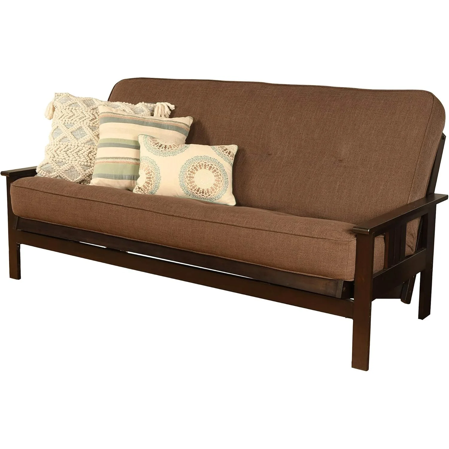 Homestock African Artifacts Full Size Futon Frame Set with Mattress, Easily Converts to Bed, Versatile Design Futon Frame for All Spaces, 33"H x 79"L x 37"D-Color:Linen Charcoal,Size:Barbados