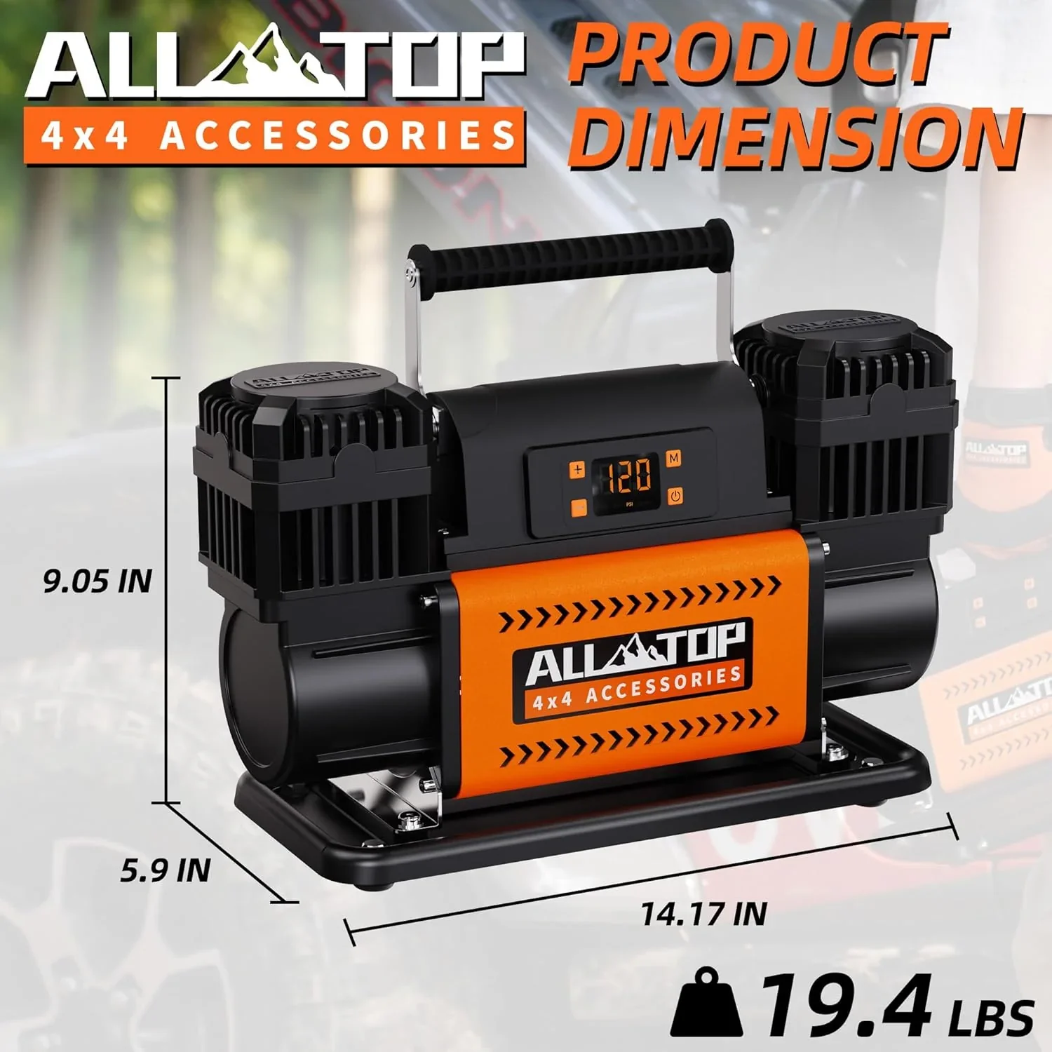 ALL-TOP 12V Dual Cylinder Air Compressor With LCD, 150PSI – ATACR350DG
