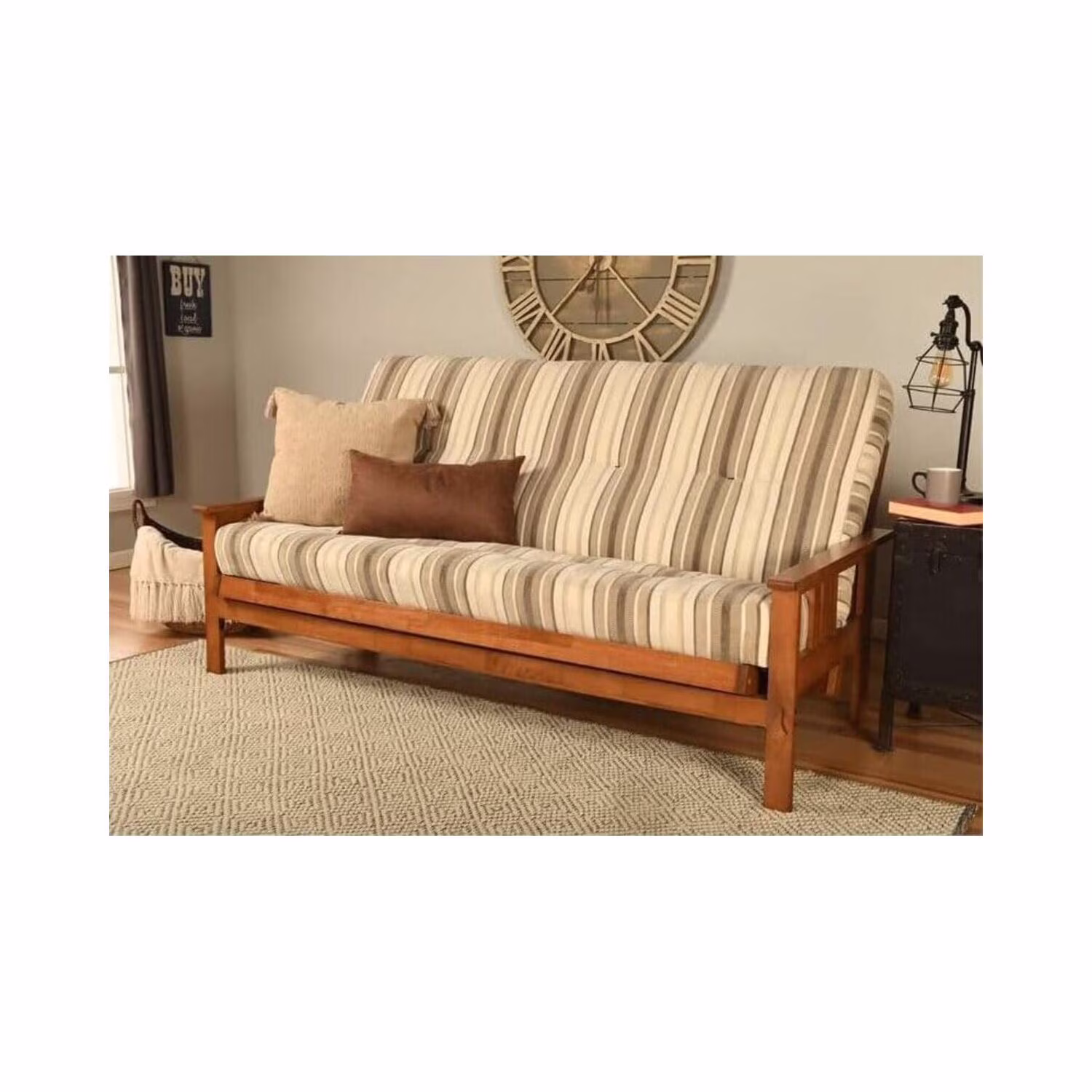 Homestock African Artifacts Full Size Futon Frame Set with Mattress, Easily Converts to Bed, Versatile Design Futon Frame for All Spaces, 33"H x 79"L x 37"D-Color:Linen Charcoal,Size:Barbados
