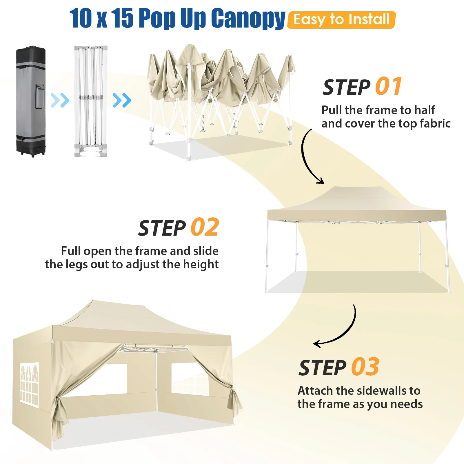 Hoteel 10x15 Heavy Duty Canopy Tent with 4 Sidewalls,Pop up Canopy for Parties Wedding,Commercial Easy up Gazebo with Roller Bag,UV 50+ &,Black