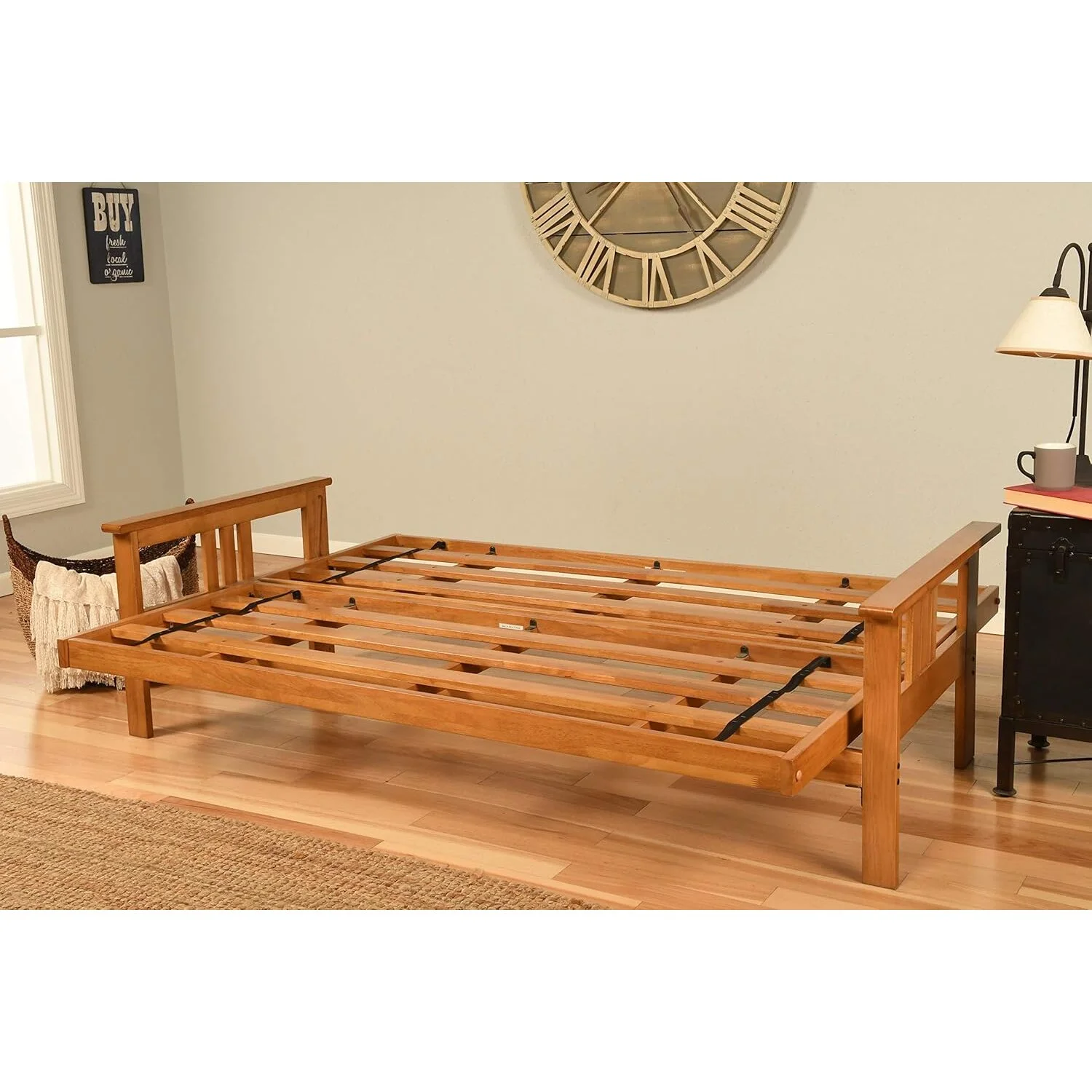 Homestock African Artifacts Full Size Futon Frame Set with Mattress, Easily Converts to Bed, Versatile Design Futon Frame for All Spaces, 33"H x 79"L x 37"D-Color:Linen Charcoal,Size:Barbados