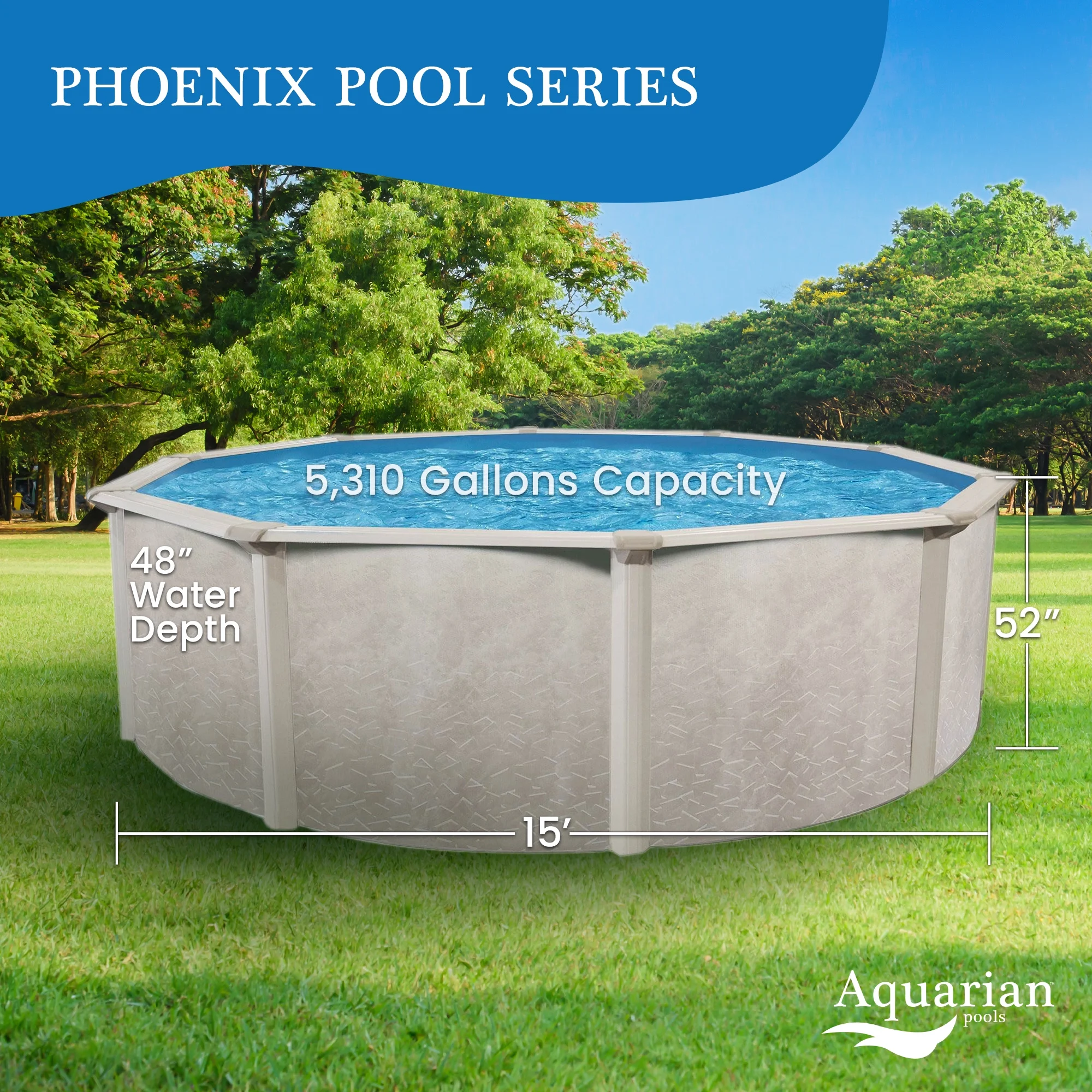 Aquarian Phoenix 18' x 52" Steel Frame DIY Family Size Above Ground Pool