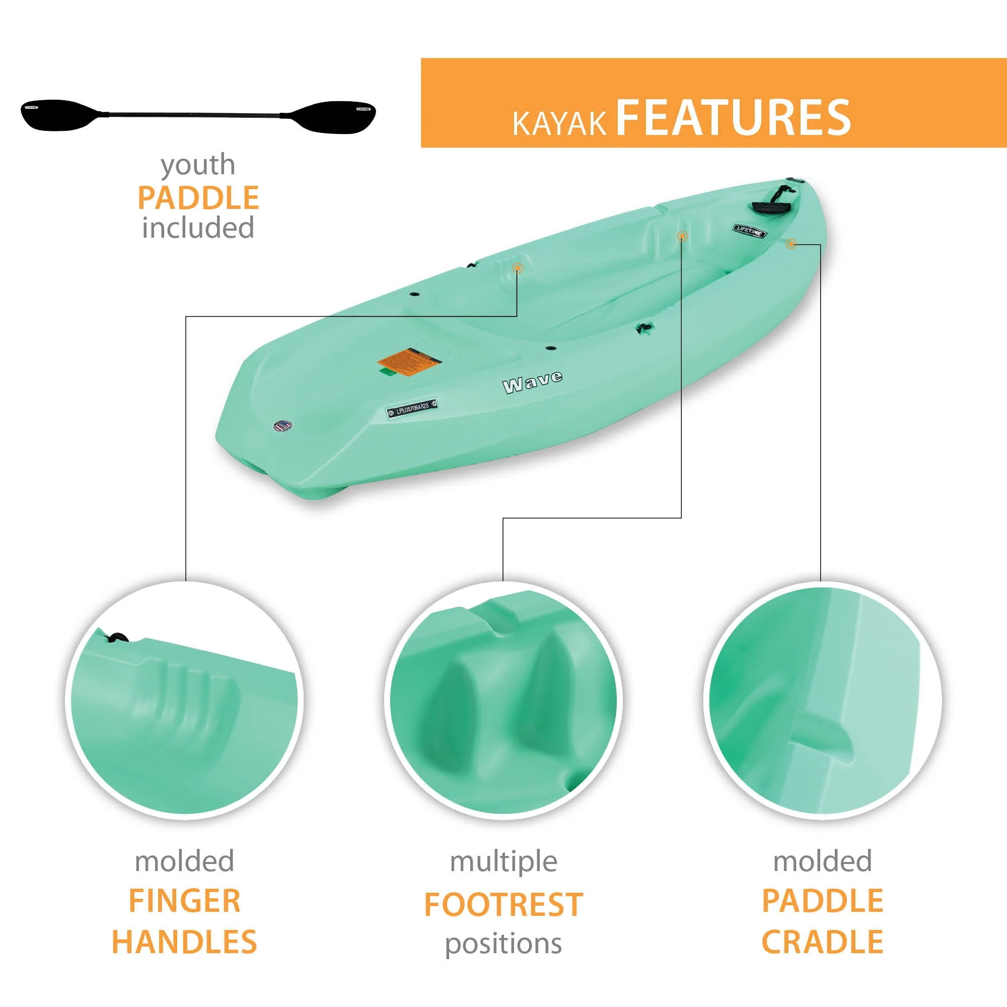 Lifetime Wave 6 ft Youth Kayak, Seafoam Green (91237)