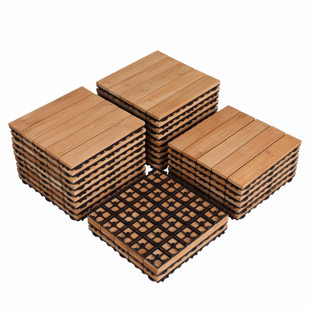 Renwick 12″ x 12″ Square Wooden Floor Tiles, 27 Pieces, Natural Wood