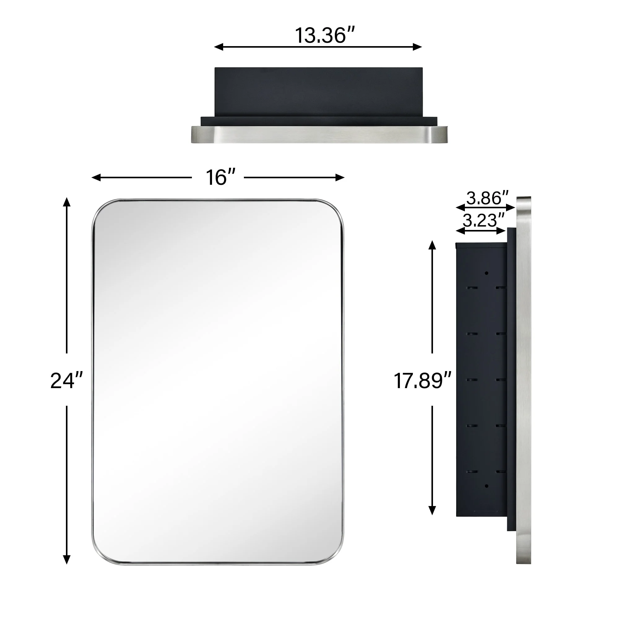 TEHOME WH Recessed Framed Medicine Cabinet with Mirror and Adjustable Shelves 16" x 24" - Chrome