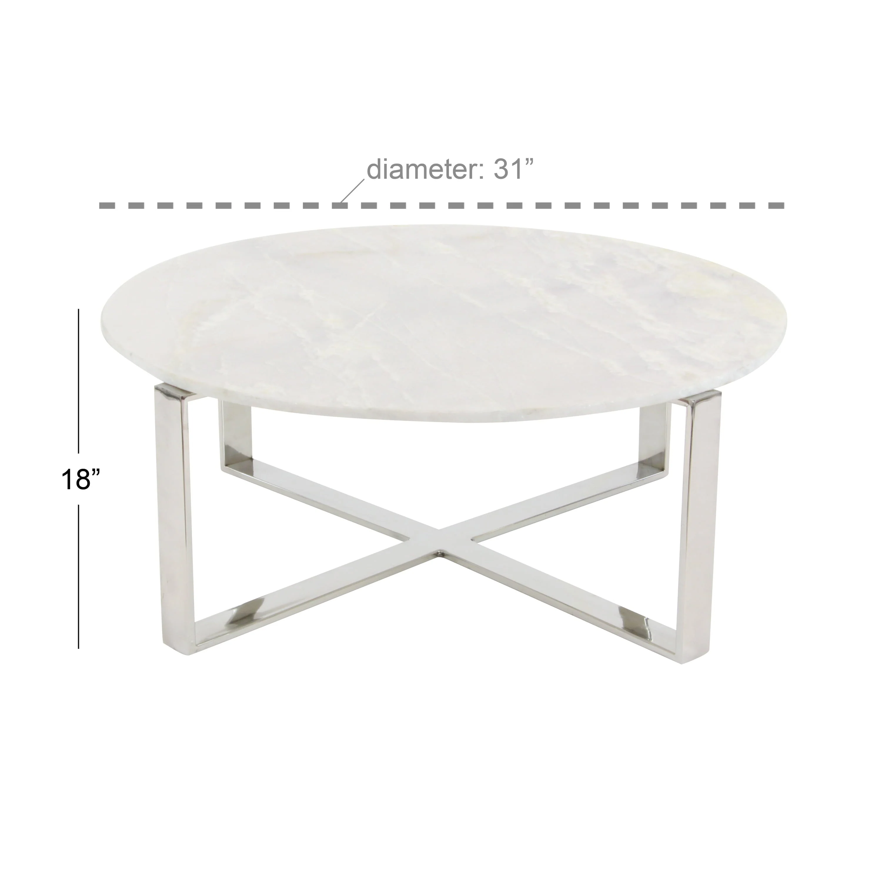 DecMode 31" x 18" White Ceramic Coffee Table with Marble Top, 1-Piece