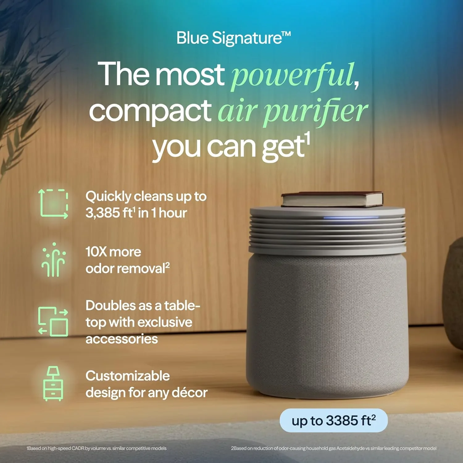 BLUEAIR Air Purifier for Large Rooms & Home – Odor Eliminating Cleans up to 3385 ft², HEPASilent, Smart WiFi, Auto Mode, Doubles as Table, Removes Dust, Smoke, Pet Hair, AHAM Verified, Blue Signature