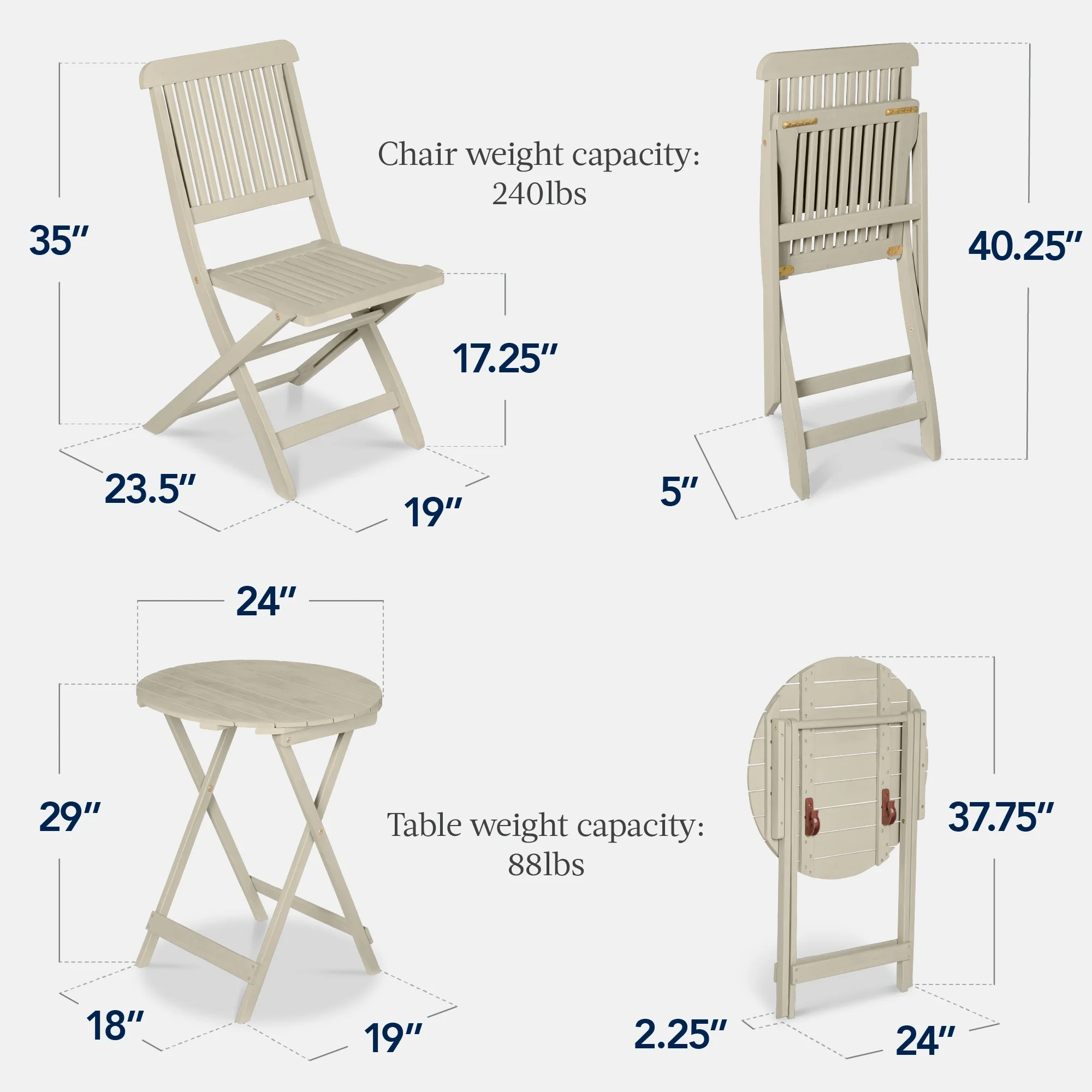 Best Choice Products 3-Piece Acacia Wood Bistro Set, Folding Patio Furniture w/ 2 Chairs, Table - Natural