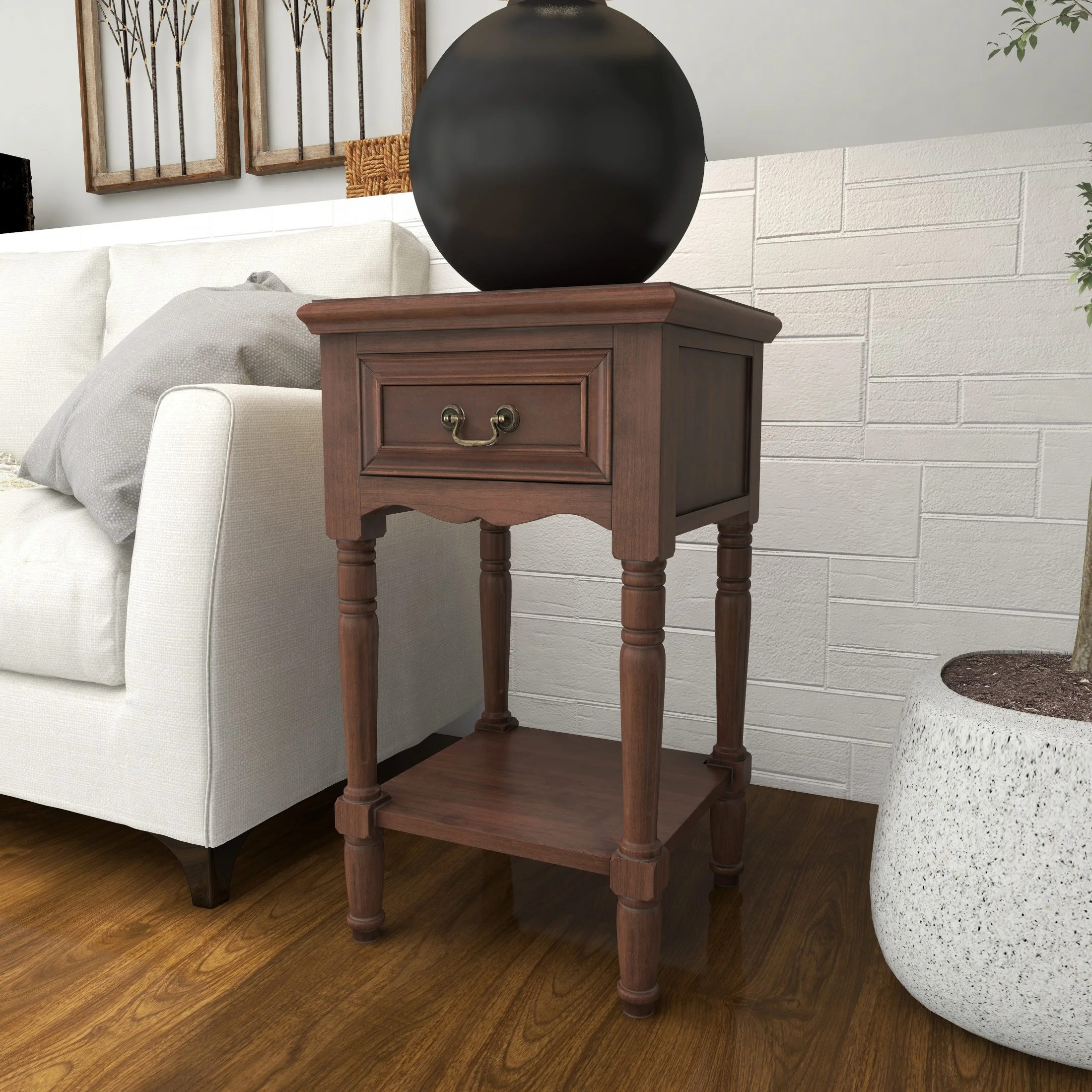 DecMode 17" x 25" Cream Wood 3 Drawer Cabinet, 1-Piece