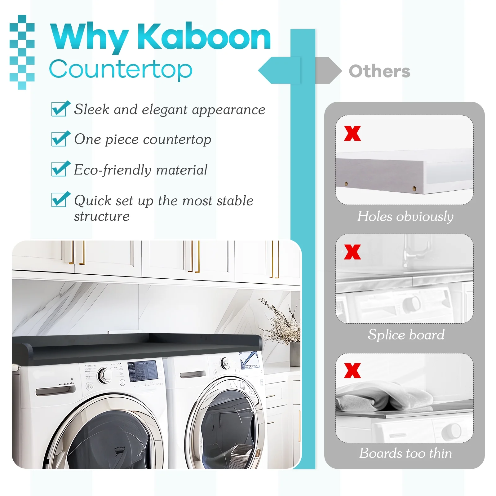 Kaboon Washer Dryer Countertop with Edge Rails, 27.5" x 54", Light Walnut