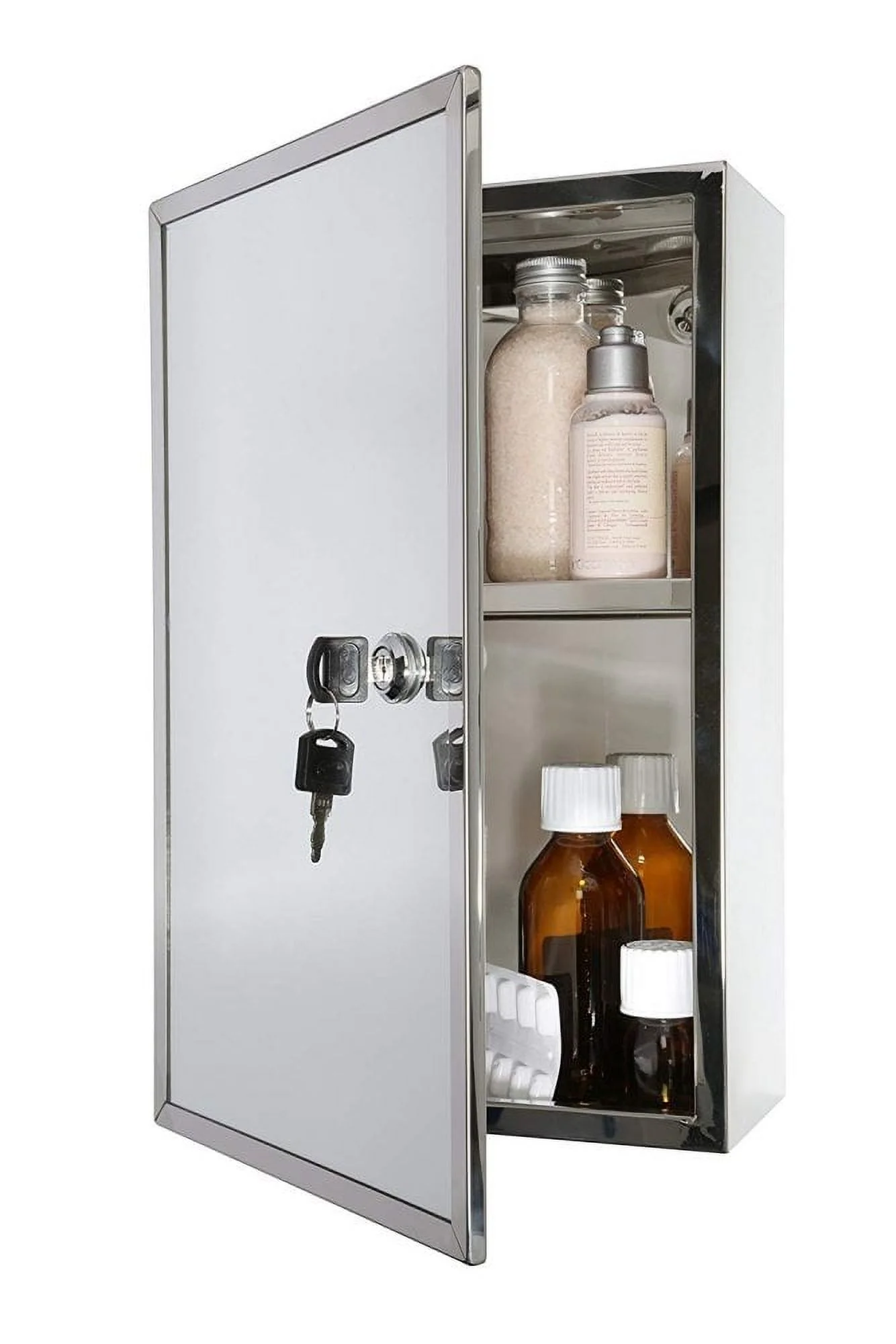 Croydex Trent Lockable Bathroom Storage Medicine Cabinet, Stainless Steel (15.7 x 9.8 in)