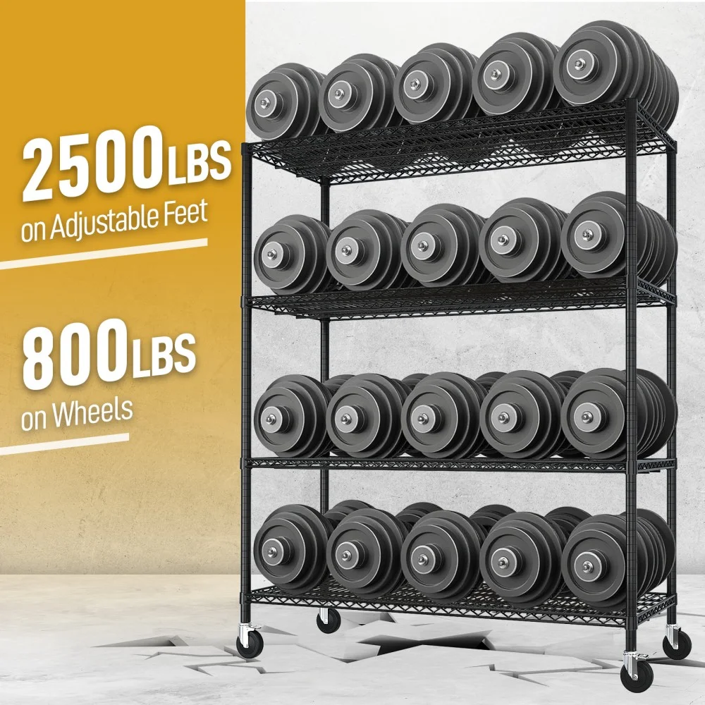IVV 4-Tier Wire Shelving Unit on Wheels, Rolling Metal Storage Utility Rack, 2500LBS Capacity, Height Adjustable for Restaurant Garage Pantry Kitchen, 55.12"L x 23.62"W x 75.59"H, Black