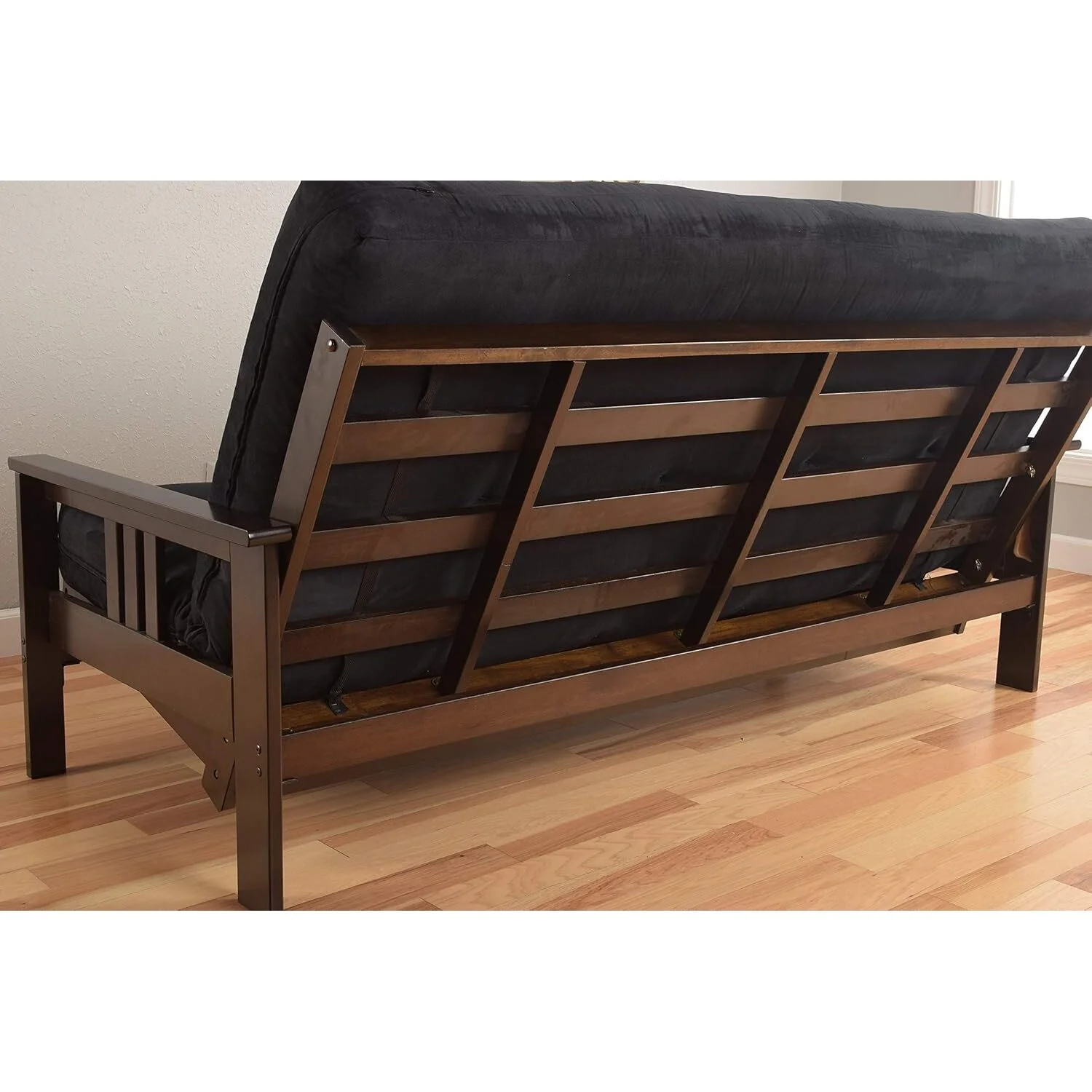 Homestock African Artifacts Full Size Futon Frame Set with Mattress, Easily Converts to Bed, Versatile Design Futon Frame for All Spaces, 33"H x 79"L x 37"D-Color:Linen Charcoal,Size:Barbados