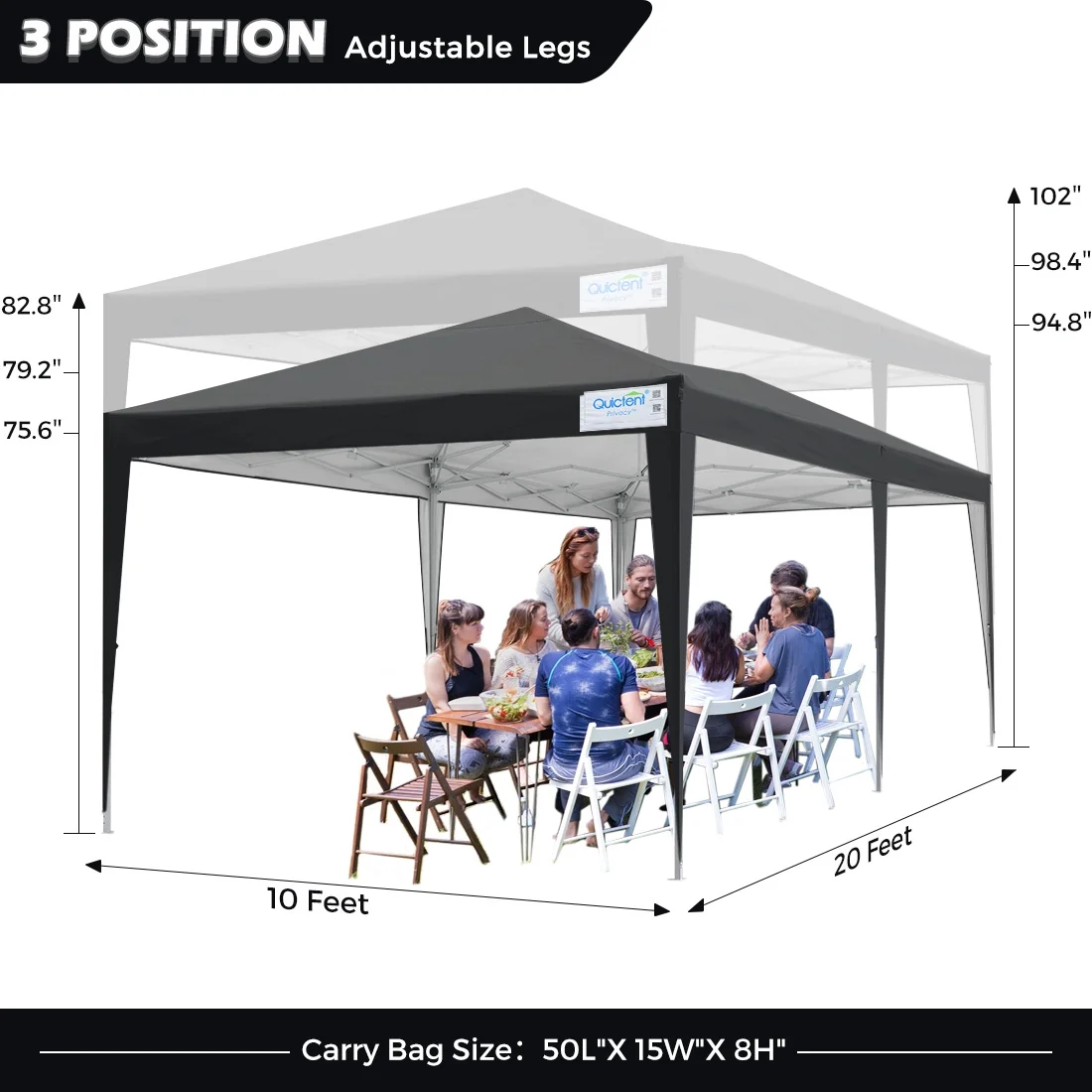 Quictent 10' x 20' White Instant, Event and Pop-up Outdoor Canopy