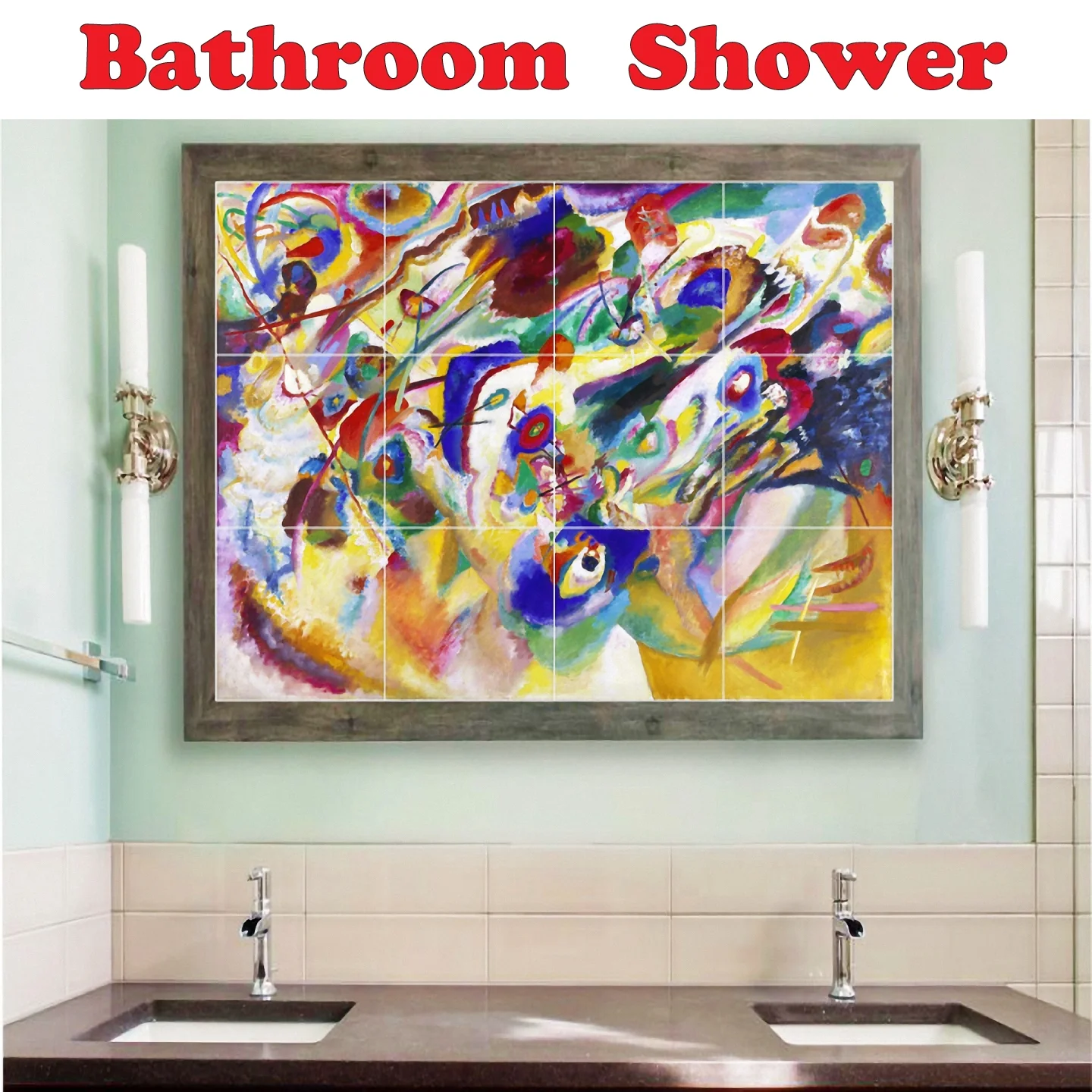 Ceramic Tile Mural-Wassily Kandinsky Abstract Tile Mural Modern House Construction. 21.25" w x 17" h using (20) 4.25 x 4.25 ceramic tiles