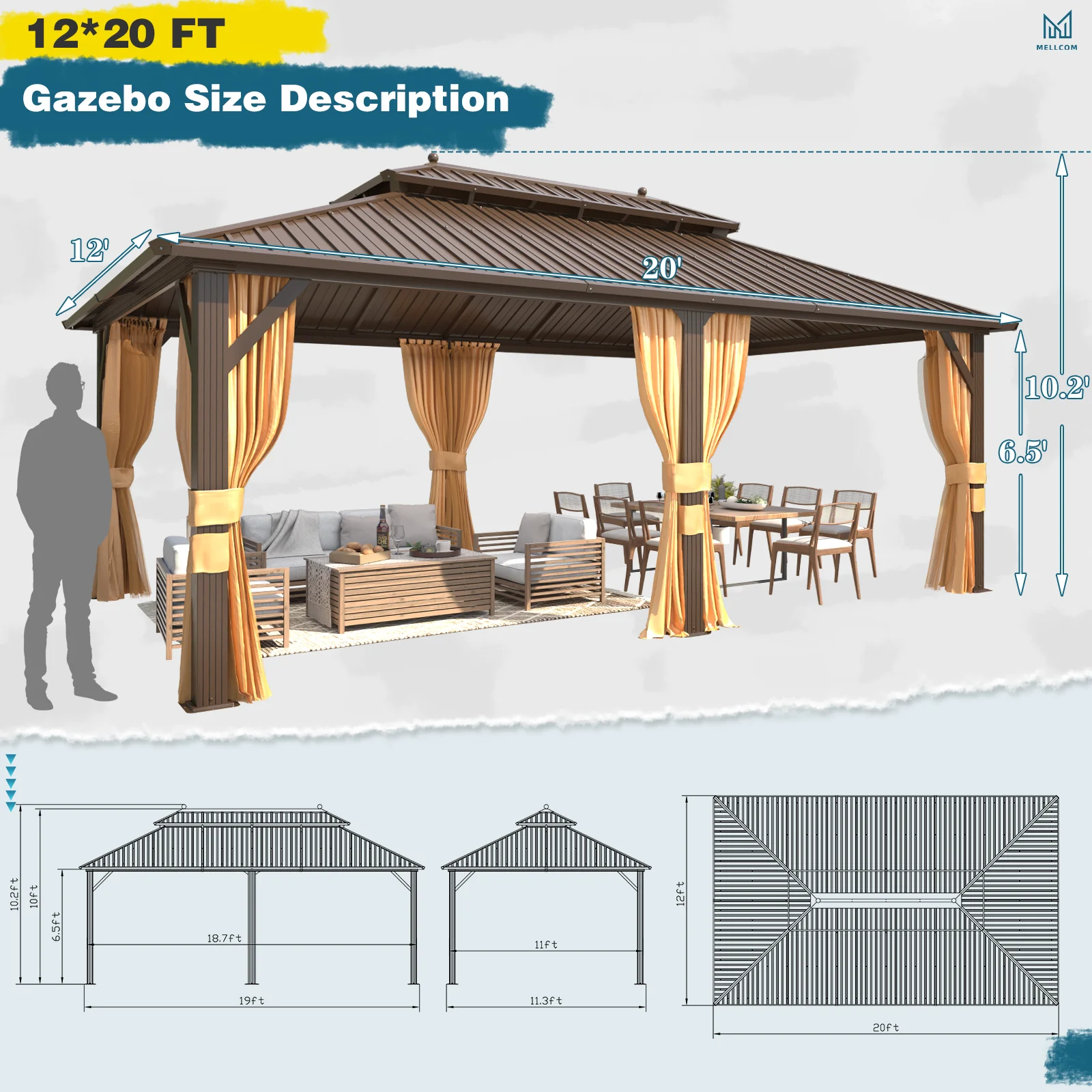 Hommow 10' X 12' Hardtop Gazebo Aluminum Frame Gazebo with Galvanized Steel Double Roof