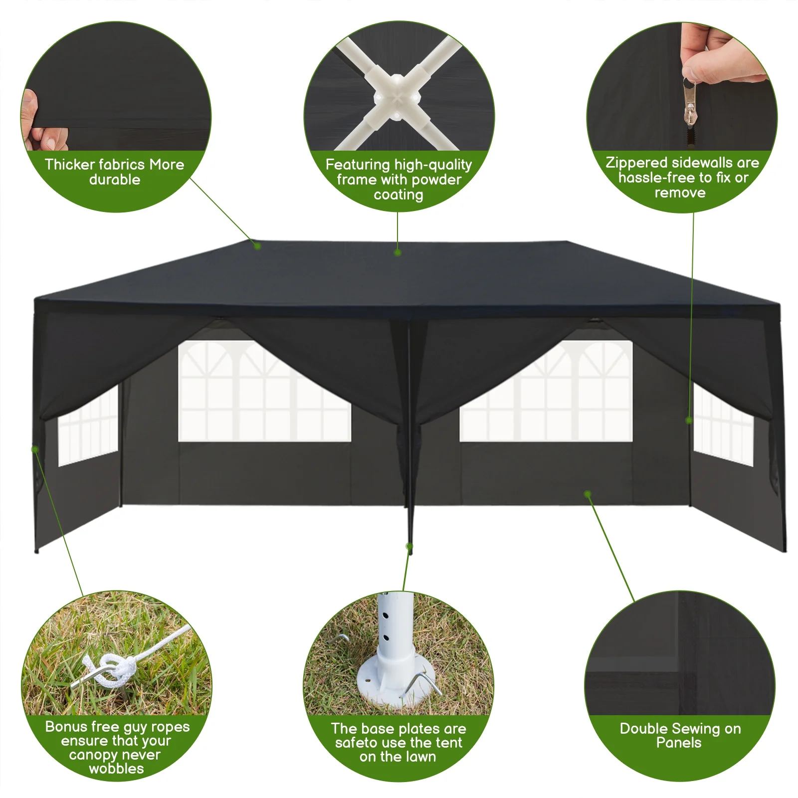 Zimtown 10′ x 20′ Canopy Waterproof Party Tent Outdoor Tent 6 Sides Black