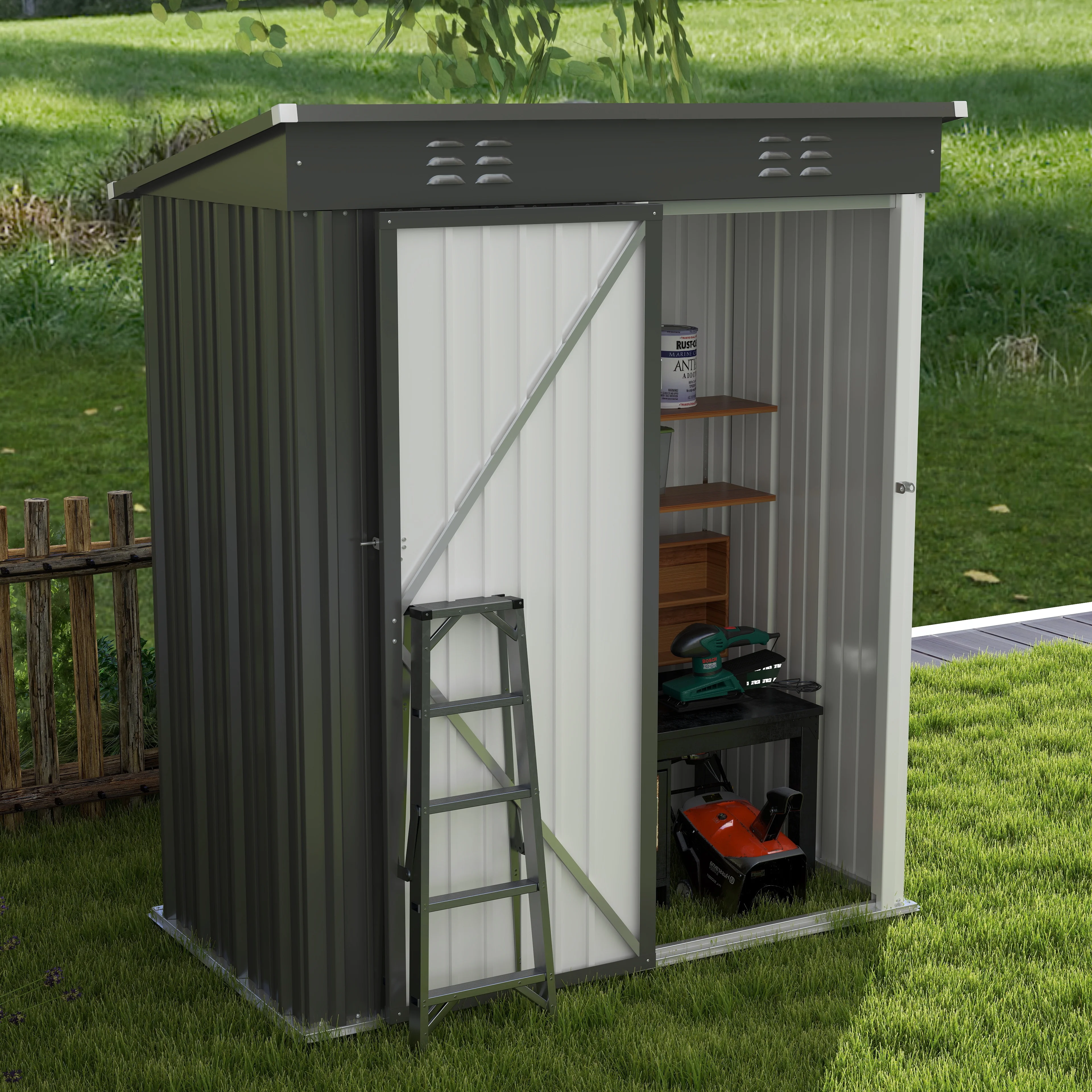 Asofer 5' x 3' Shed and Outdoor Storage Clearance, Outdoor Cabinets with Lockable Door, Grey
