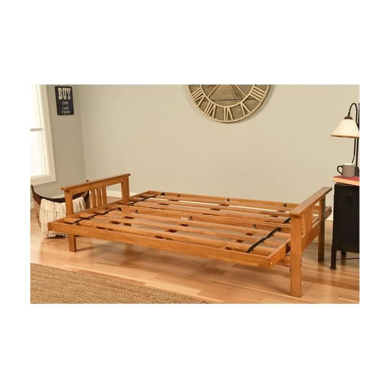 Homestock African Artifacts Full Size Futon Frame Set with Mattress, Easily Converts to Bed, Versatile Design Futon Frame for All Spaces, 33"H x 79"L x 37"D-Color:Linen Charcoal,Size:Barbados