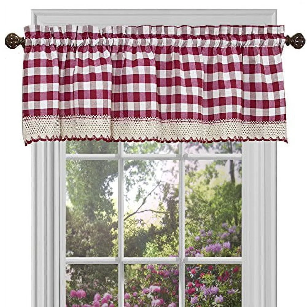 Achim Home Furnishings Valance Buffalo Check Window Curtain, 58″ x 14″, Burgundy & Ivory