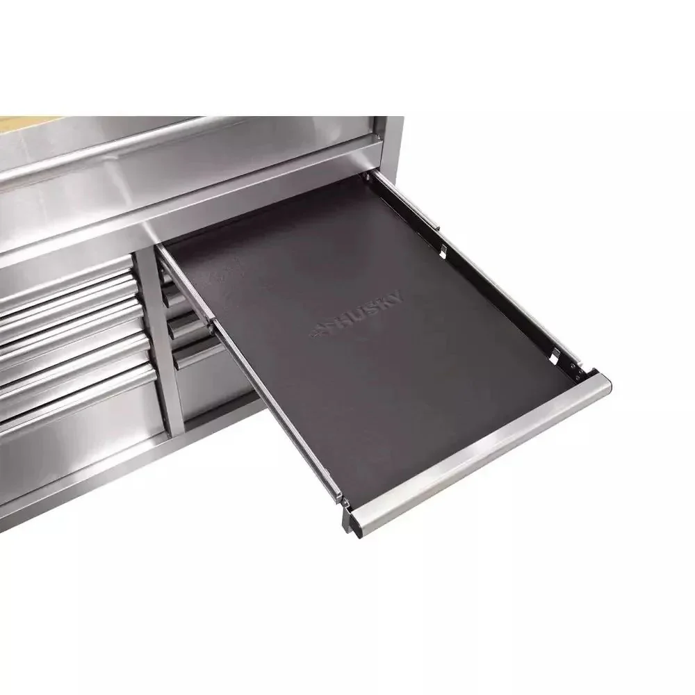 72 in. 18-Drawer 24 in. D Mobile Workbench With Solid Wood Top - Stainless Steel