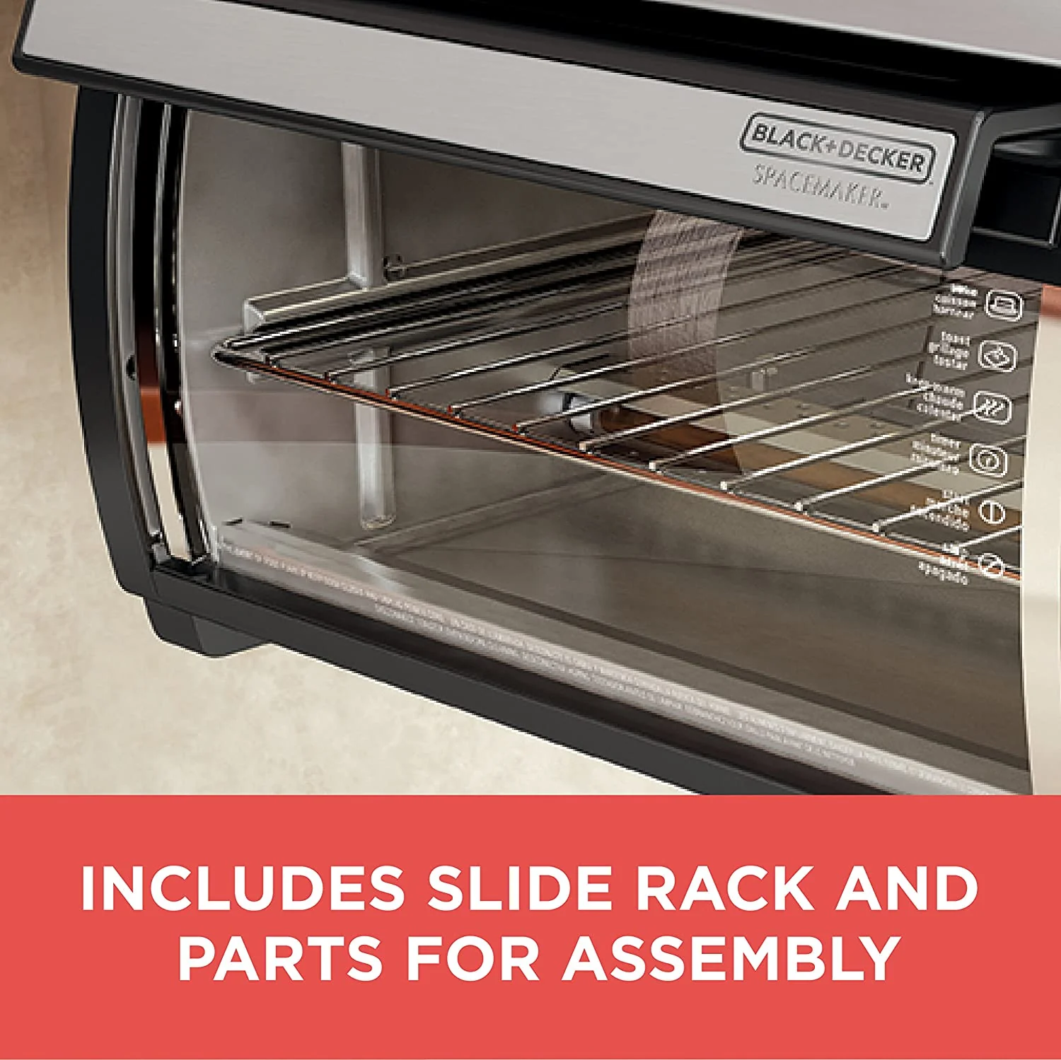 BLACK+DECKER SpaceMaker Under-Counter Toaster Oven, Digital Controls, Black/Stainless Steel, Fits 9" Pizza, TROS1000D