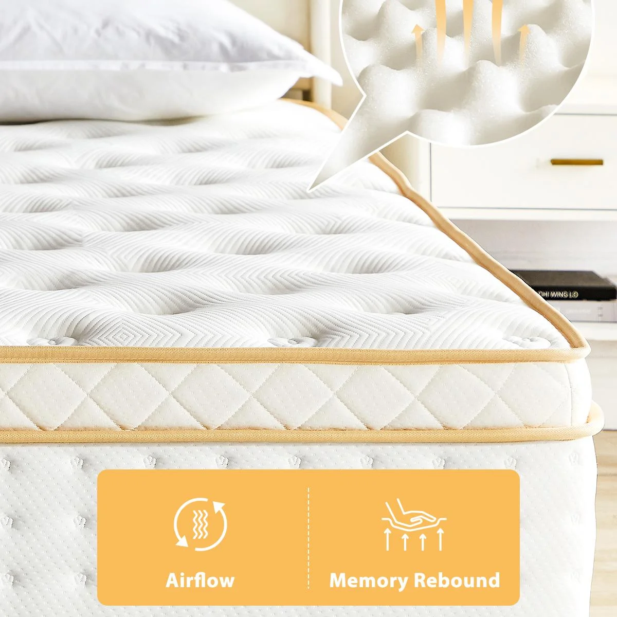 IInnovZBOM10″ Queen Size Mattress, Medium Firm Hybrid Mattress with Gel Memory Foam and Pocket Springs, CertiPUR-US Certified for Pressure Relief and Motion Isolation, 100 Night Trial, 80 x 60″ x 1