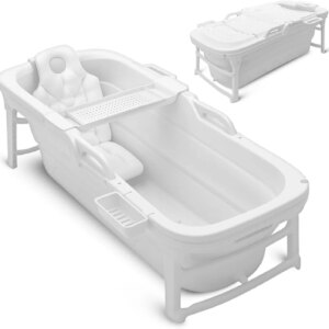 Serenelife 59 inch Portable Bathtub for Adults Large Foldable Ice Bath Tub Hot Spa Soaking Tub