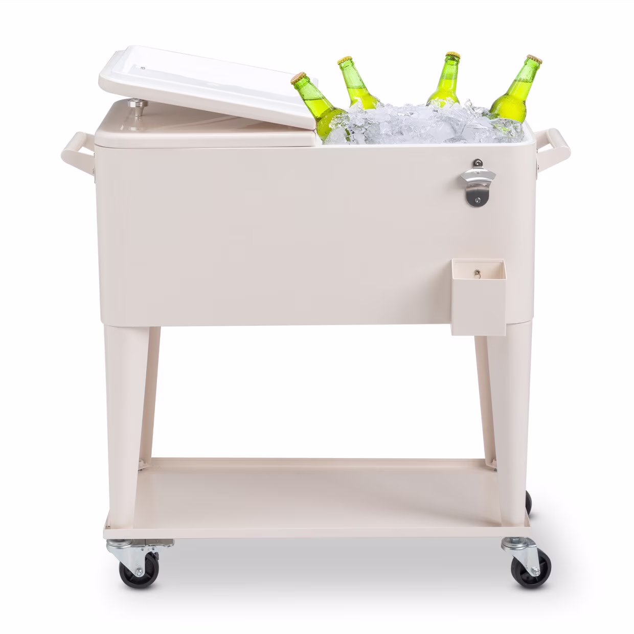 80Qt All-In-One Cooler Cart With Bottle Opener, Lower Storage Shelf and Cap Catcher, Outdoor Party Rolling Cooler With Lockable Wheels For Pool Side, Patio, Balcony, Mint(33.07 x 15.16 x 35.83)"