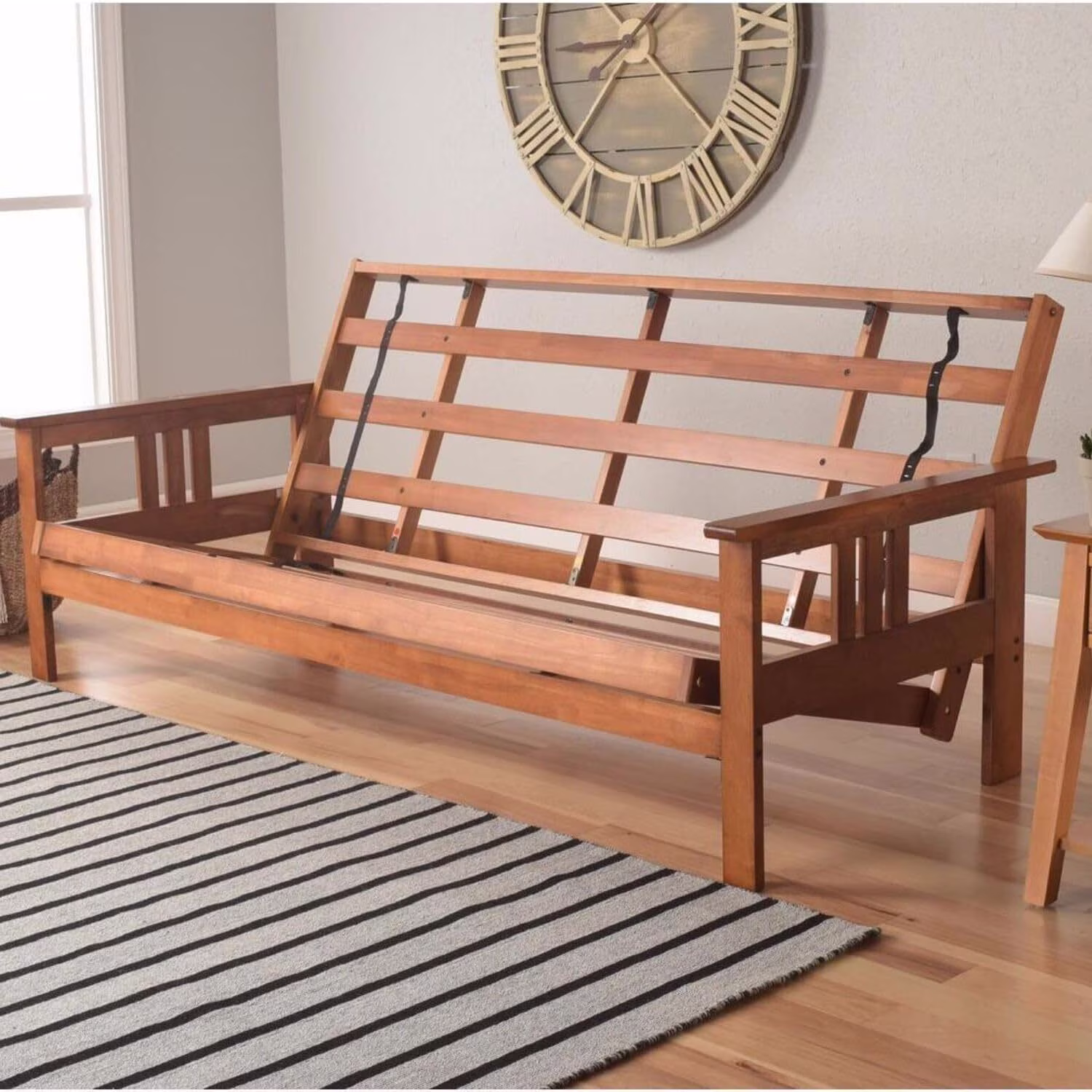 Homestock African Artifacts Full Size Futon Frame Set with Mattress, Easily Converts to Bed, Versatile Design Futon Frame for All Spaces, 33"H x 79"L x 37"D-Color:Linen Charcoal,Size:Barbados