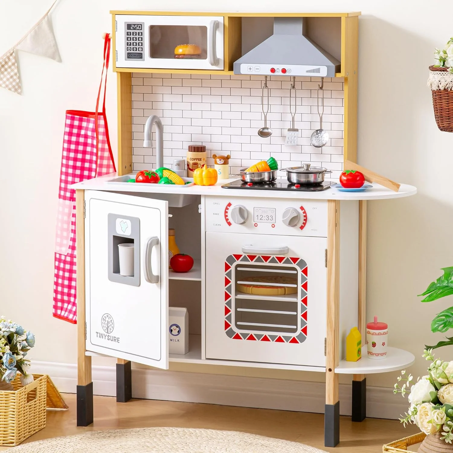 Play Kitchen for Kids – Toy Kitchen Set for Toddlers with Realistic Lights and Sounds, Kids Kitchen Playset with Abundant Toy Food Set