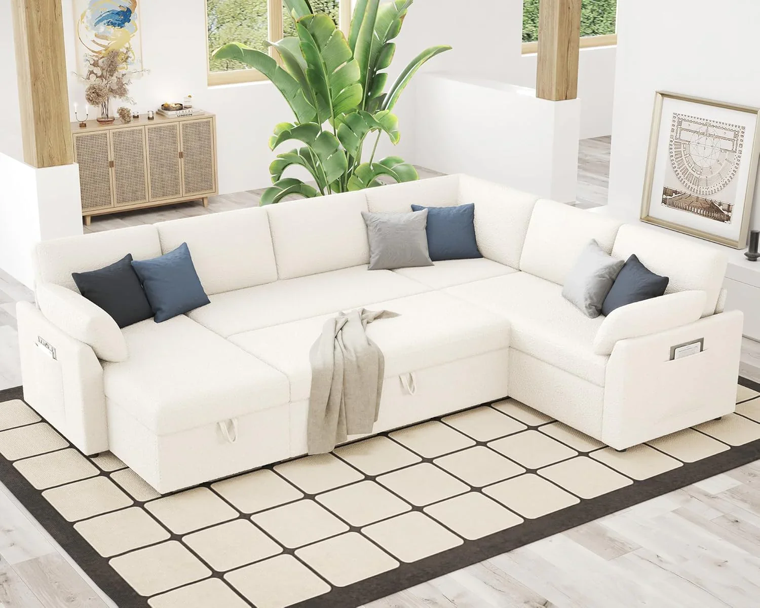 VanAcc Sofa Bed, Sleeper Sofa with Storage Chaise 2 in 1 Pull Out Couch Living Room