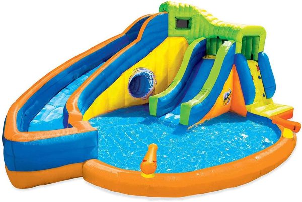 BANZAI Inflatable Aqua Splash Park With 2 Slides, 262 x 212 x 118 Inches – Pipeline Twist