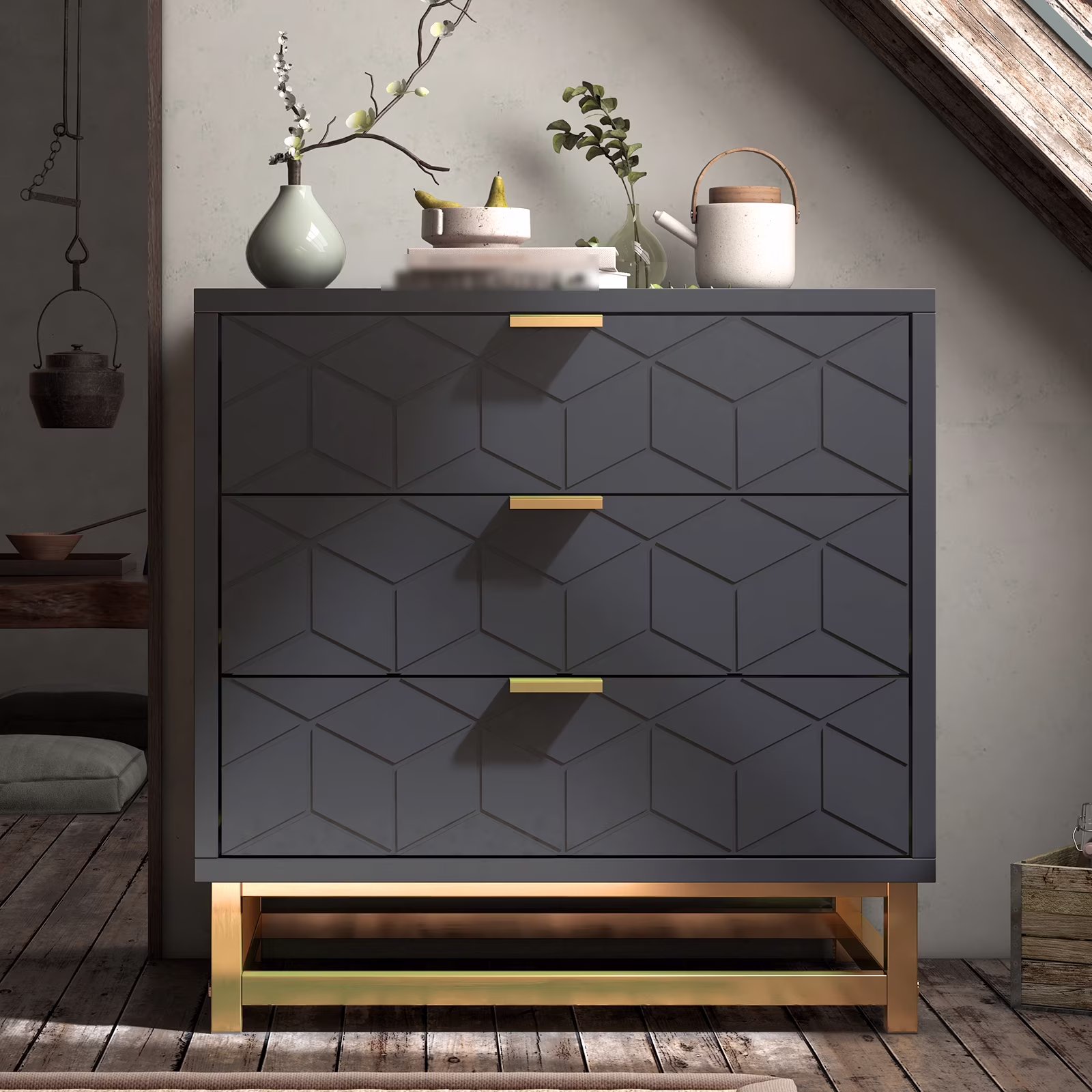 3 Drawer Dresser for Bedroom, Modern Chest of Drawers with 3 Drawers, Tall Nightstand with Metal Base and Metal Handles, Storage Cabinet for Bedroom, Hallway, 15.7″D x 23.6″W x 24.8″H