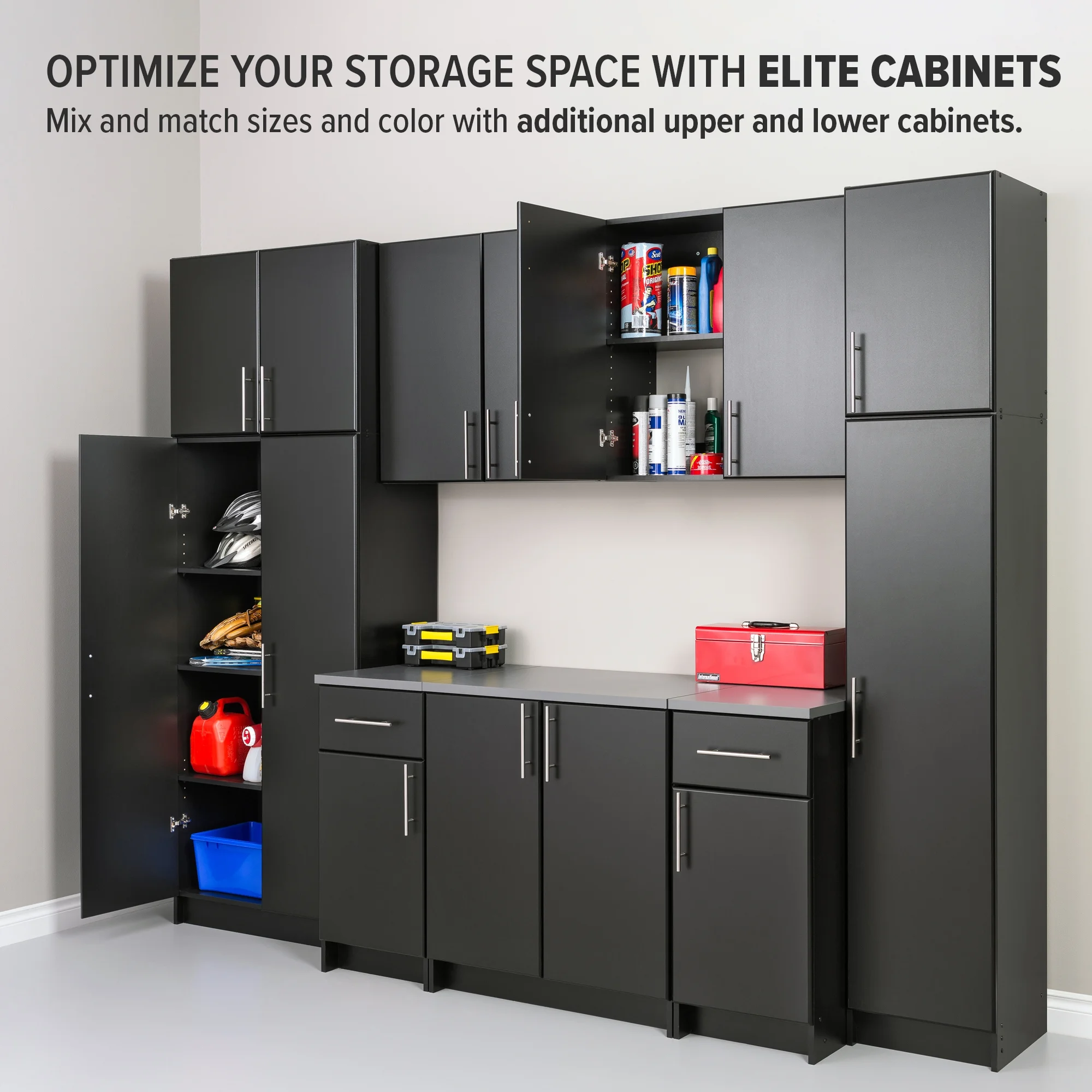 Prepac Elite 16" Storage Cabinet, Black Storage Cabinet, Bathroom Cabinet, Pantry Cabinet with 2 Adjustable Shelves, 16" D x 16" W x 65" H, BEB-1664