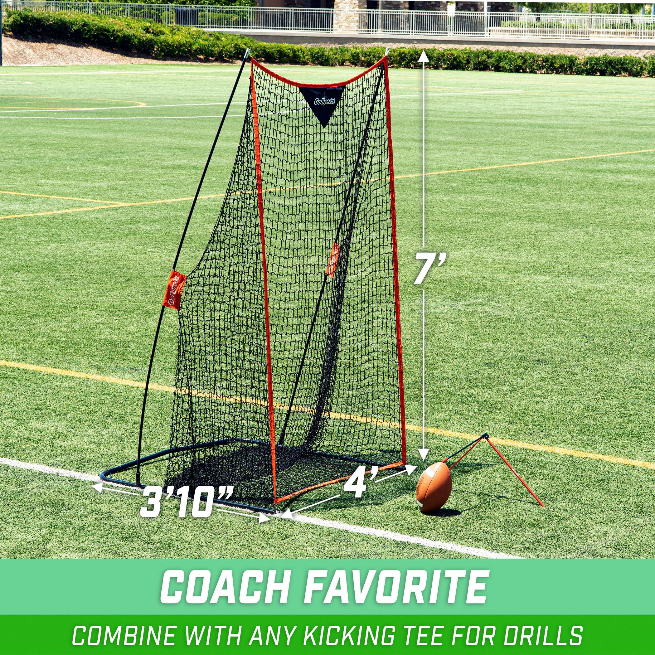 GoSports Football 7' x 4' Kicking Net - Ultra-Portable Design with Weighted Sand Bag