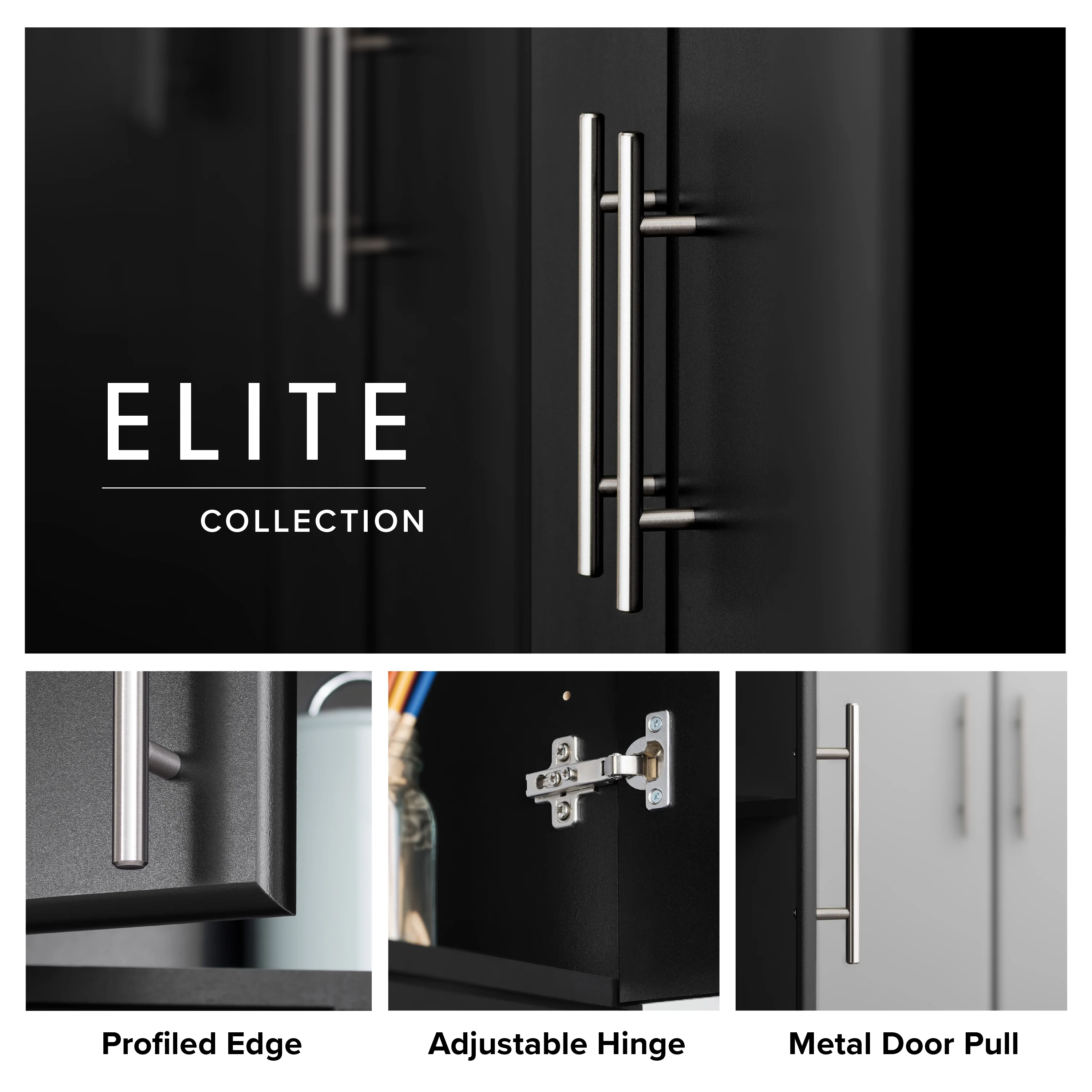 Prepac Elite 16" Storage Cabinet, Black Storage Cabinet, Bathroom Cabinet, Pantry Cabinet with 2 Adjustable Shelves, 16" D x 16" W x 65" H, BEB-1664