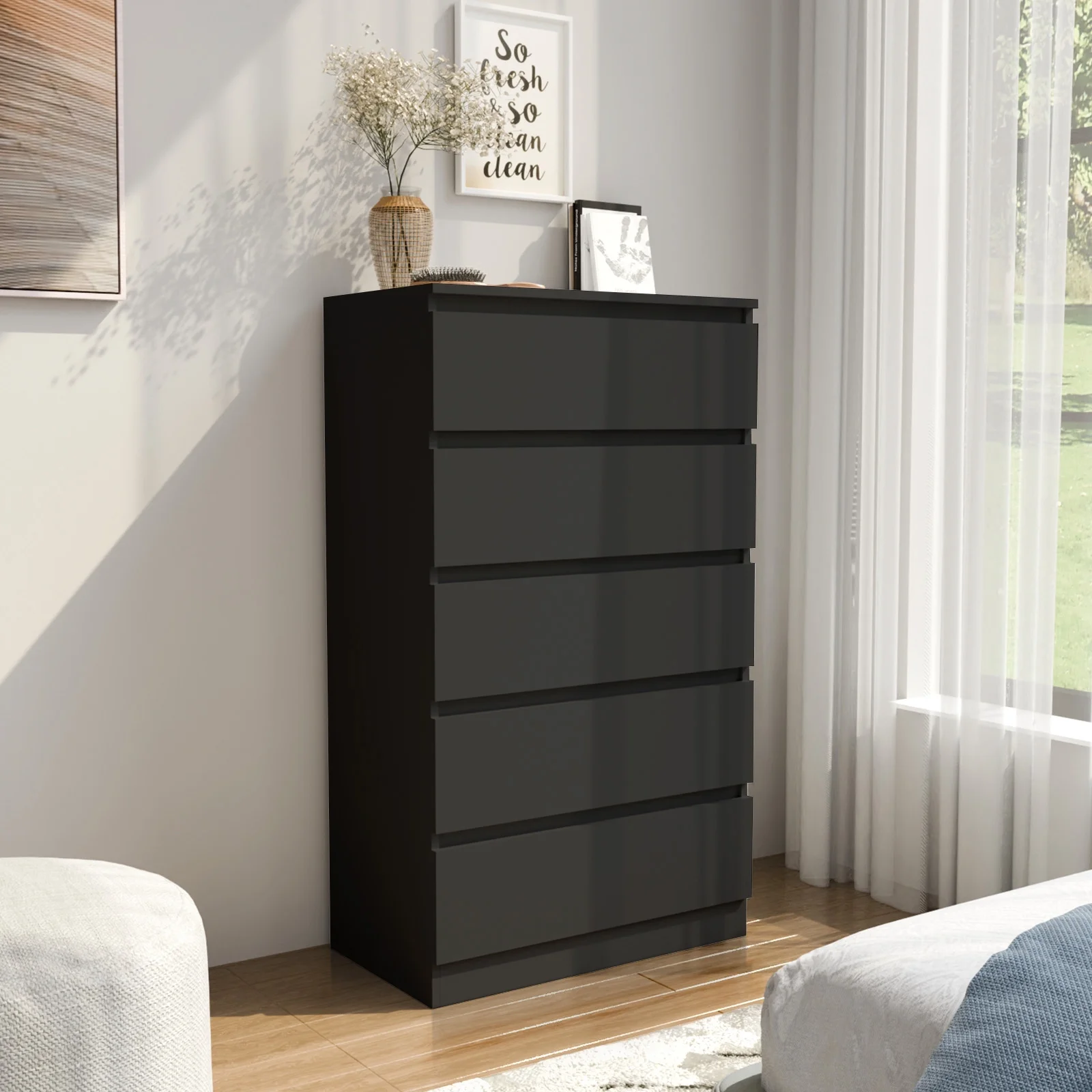 Hommpa Dresser for Bedroom, 48"H White Dresser for Closet, 5 Drawers Tall Wooden Modern Storage Chests of Drawers for Women, Living Room Furniture 27.5"L X 15.7"W X 48"H