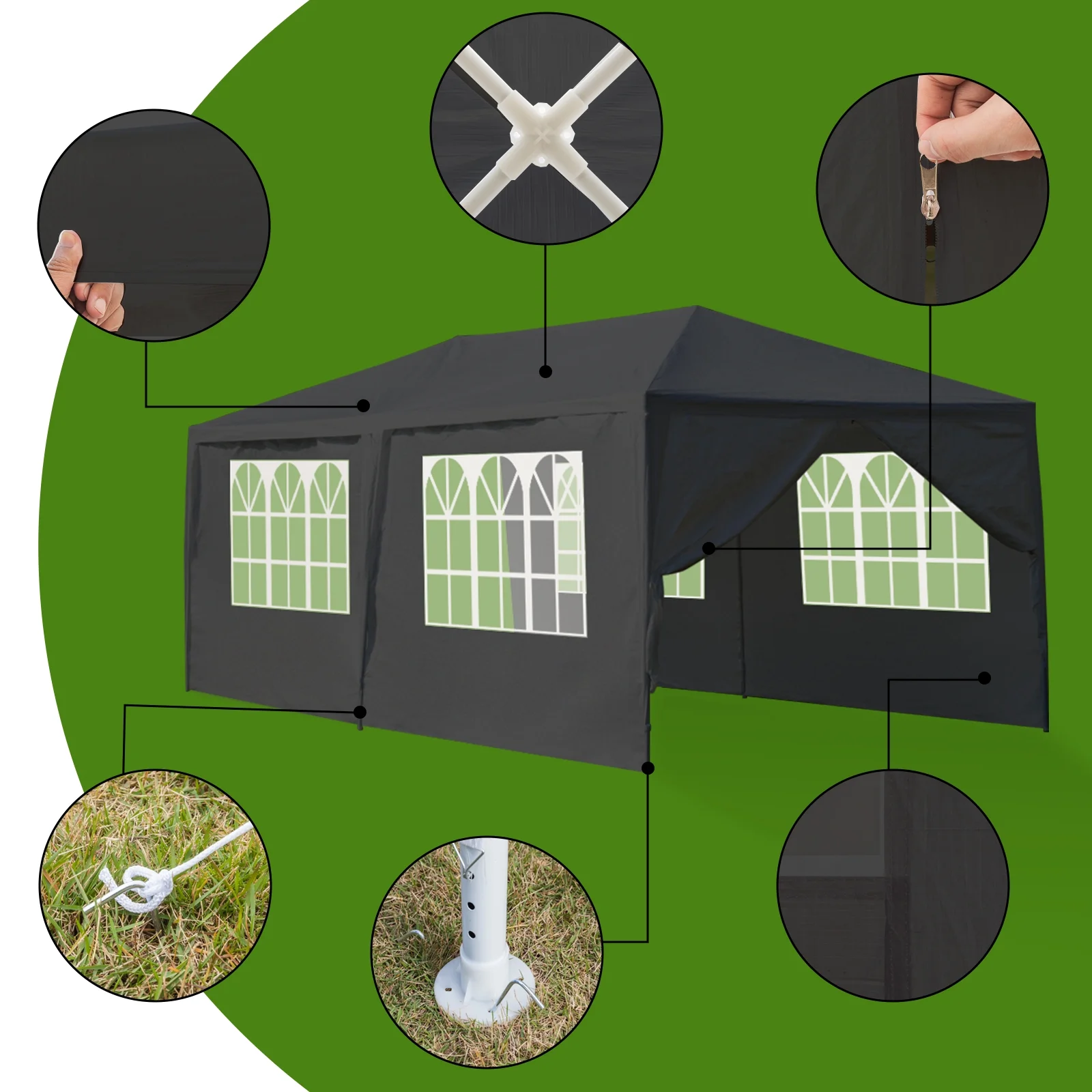 Zimtown 10' x 20' Canopy Waterproof Party Tent Outdoor Tent 6 Sides Black