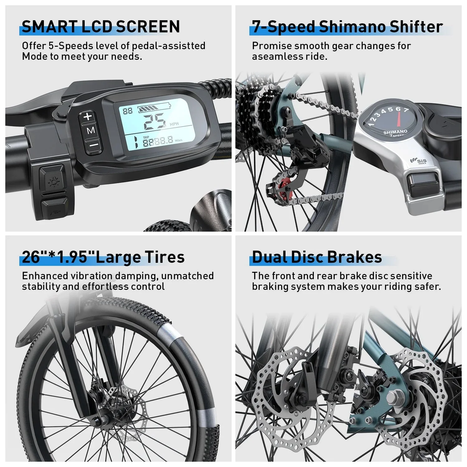 26 in Adult Electric Bike, 400W Motor, 25 MPH Top Speed, 40 Miles Range