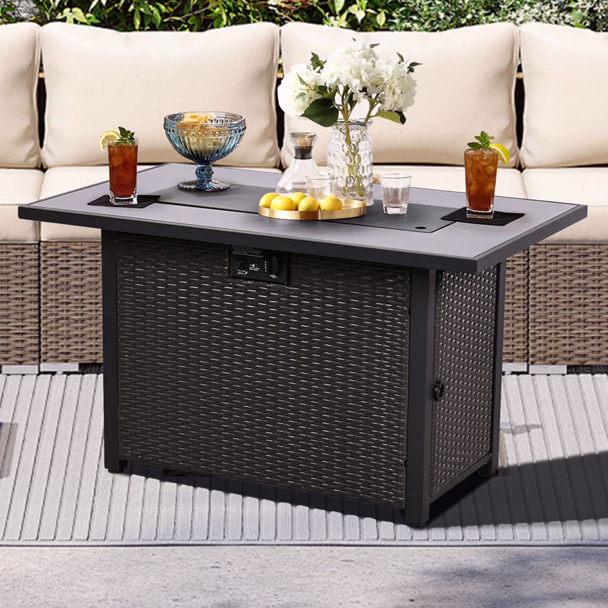 Ainfox 7 Pcs Outdoor Patio Furniture Sofa Set, Grey Rattan Grey Cushion