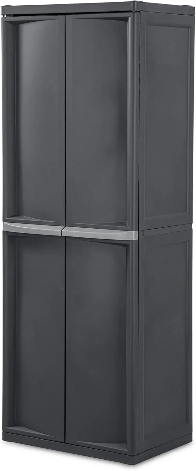 Sterilite 4 Shelf Cabinet, Lockable Utility Storage w/ Adjustable Shelves, Gray