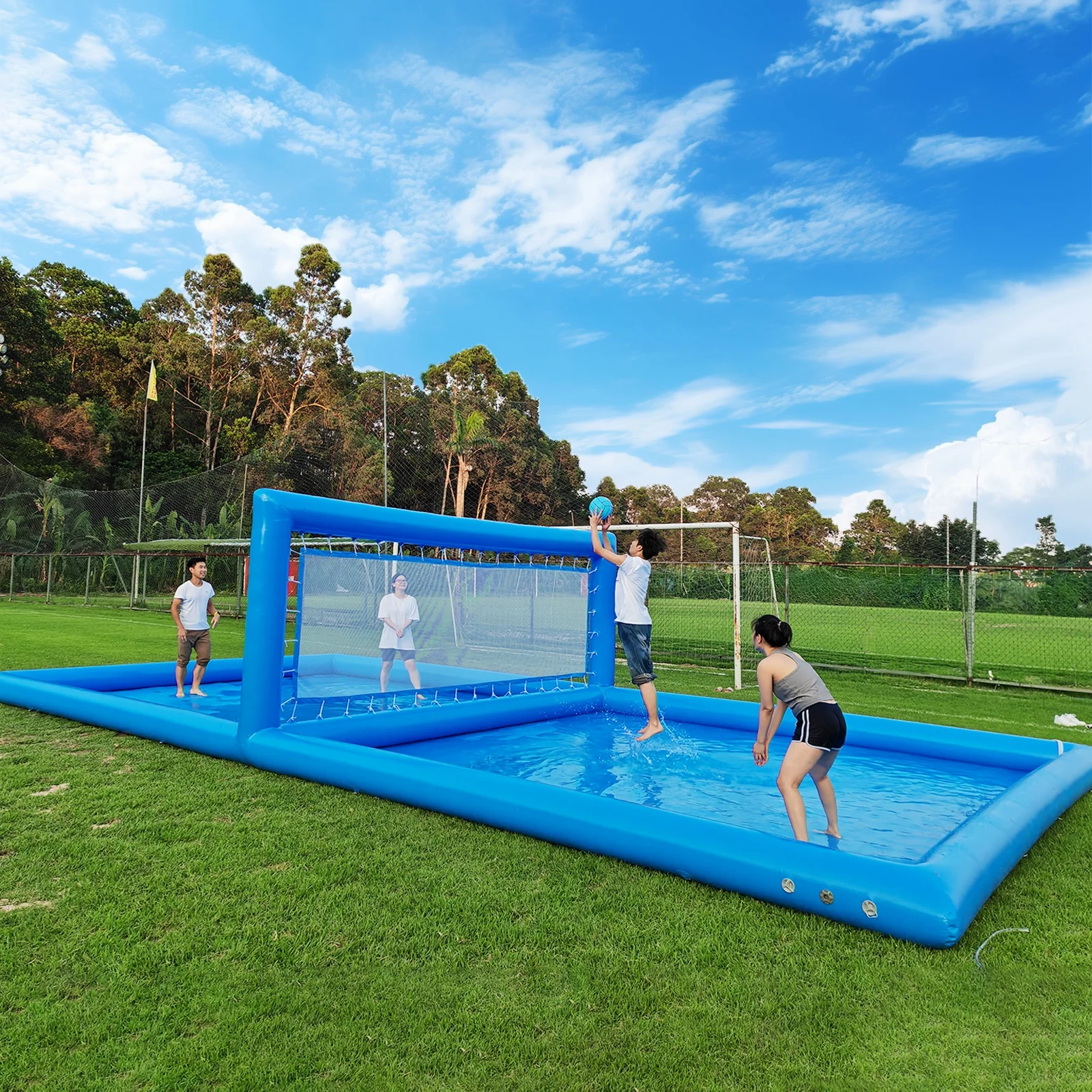 Relunch 33FT Inflatable Volleyball Court, 2 in 1 Volleyball Pool Football Court Water Soccer Field with 800W Blower for Beach Backyard Outdoor Summer Party,33ft(L) x 16.5ft(W) x 7ft(H)