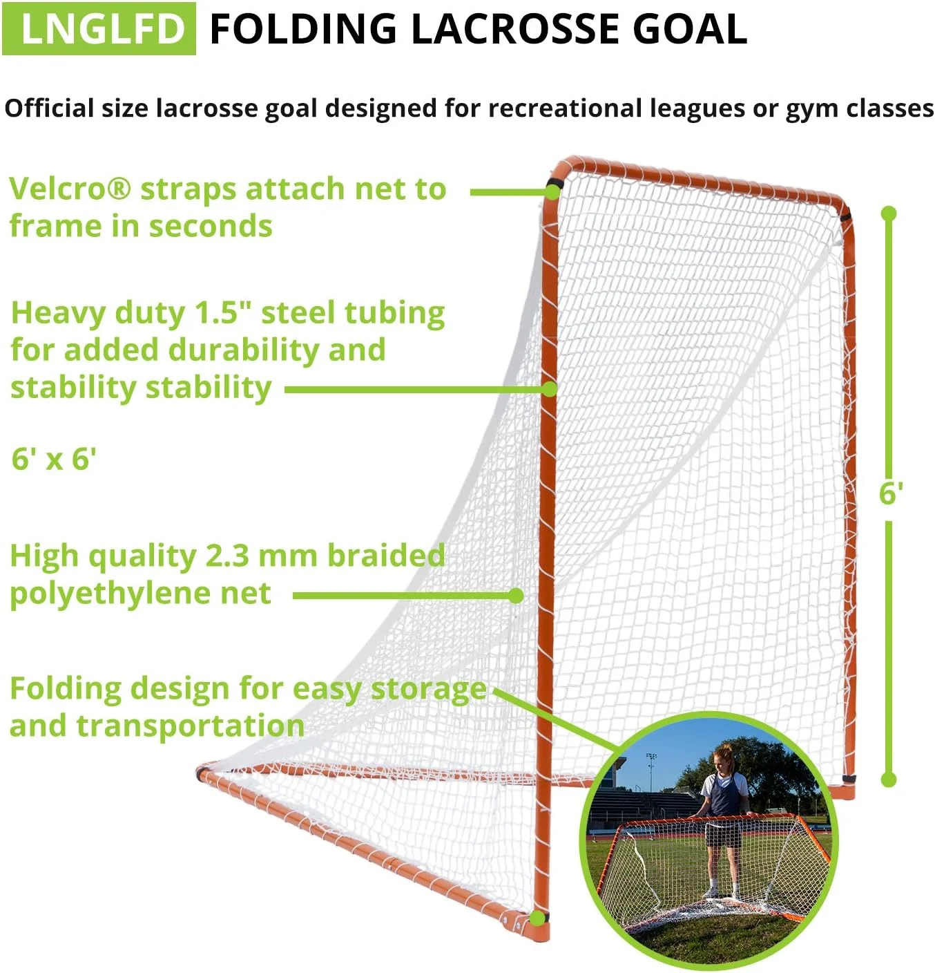 Champion Sports Backyard Lacrosse Goal Official Size Goal with Net - 4' x 4'