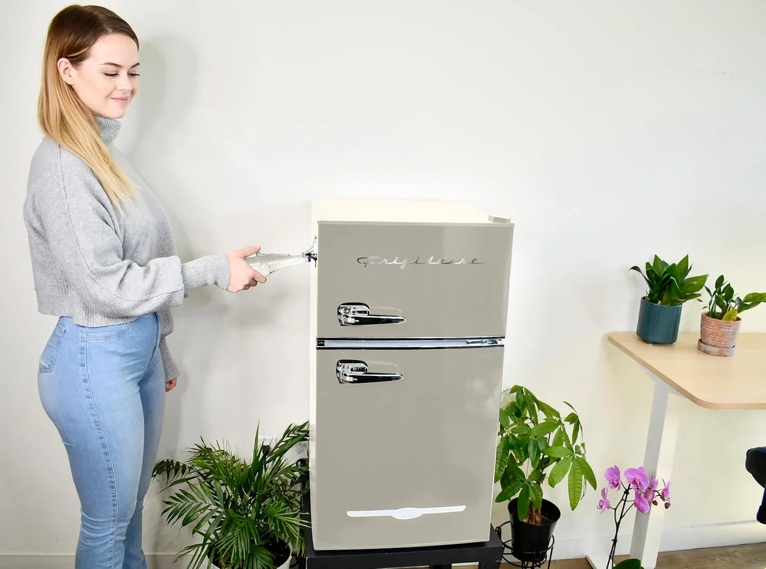 Frigidaire Retro Mini Fridge with Freezer Side Bottle Opener-Small 2 Door Refrigerator Office Bar