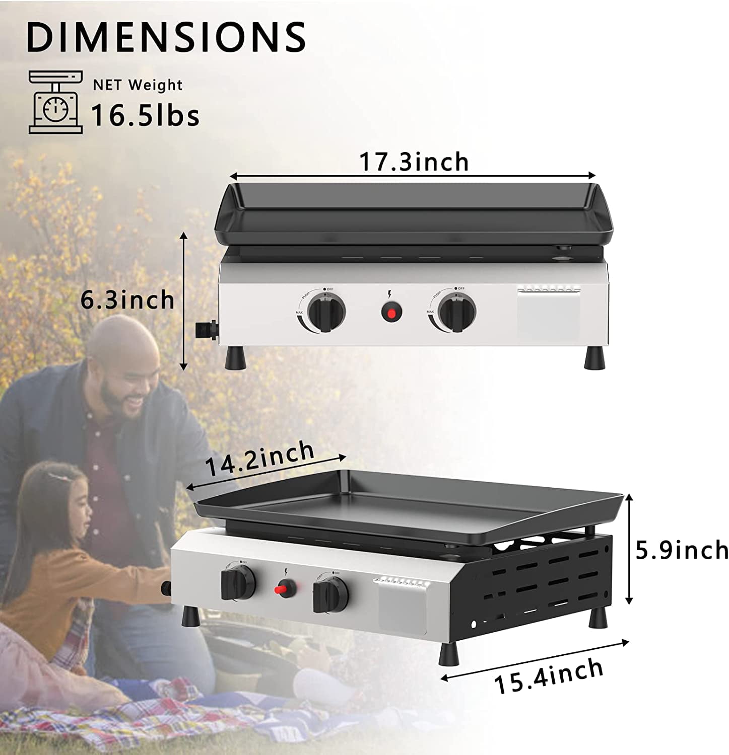 2/3/4 Burner Gas Griddle-Outdoor Propane Griddle-BTU Propane Fuelled. Portable Flat Top Gas Grill Camping Griddle Station with Side Shelves for Kitchen