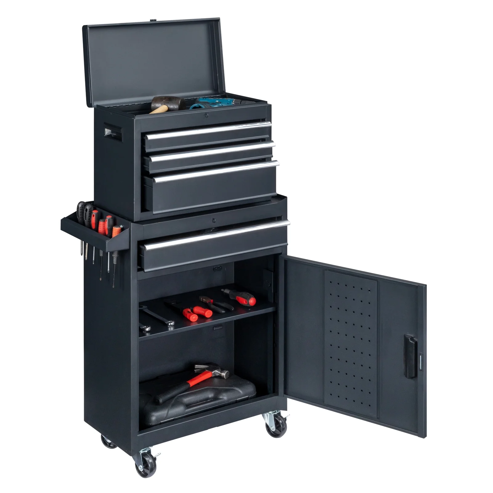 Ktaxon 4-Drawer 2-IN-1 Rolling Tool Chest Storage Cabinet, Mechanic Tool Organizer Box, 23.2" L x 11" W x 40.2" H, Black