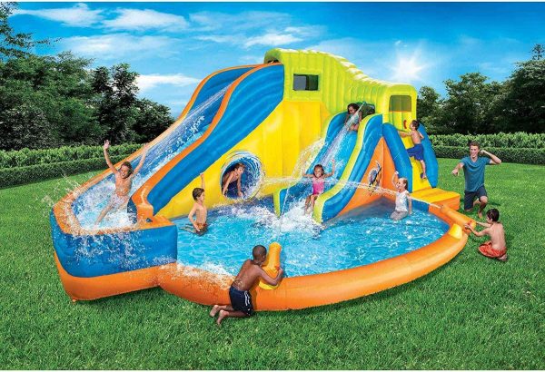 BANZAI Inflatable Aqua Splash Park With 2 Slides, 262 x 212 x 118 Inches – Pipeline Twist